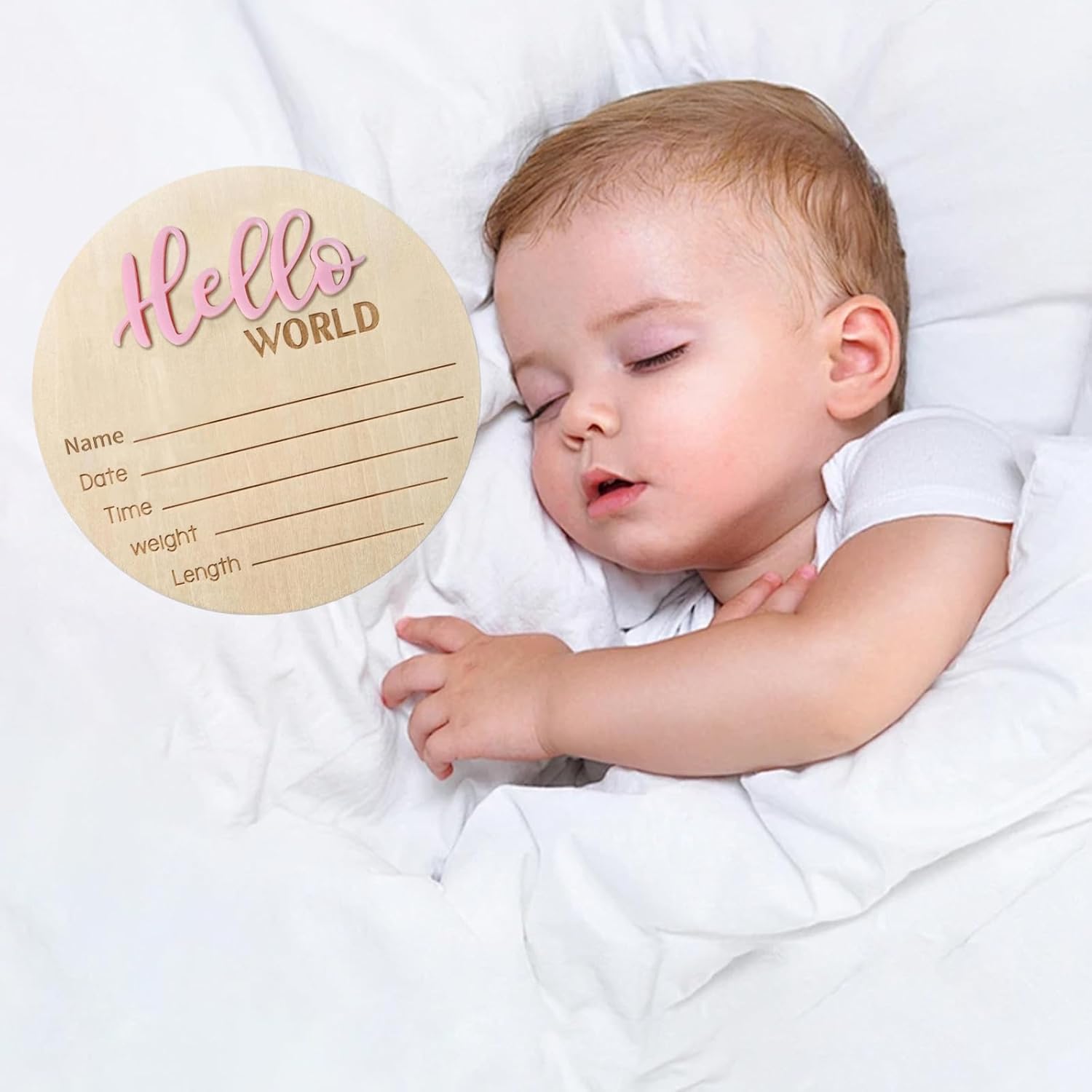 Baby Announcement Sign 59 Inch Wooden Hello World Personalized