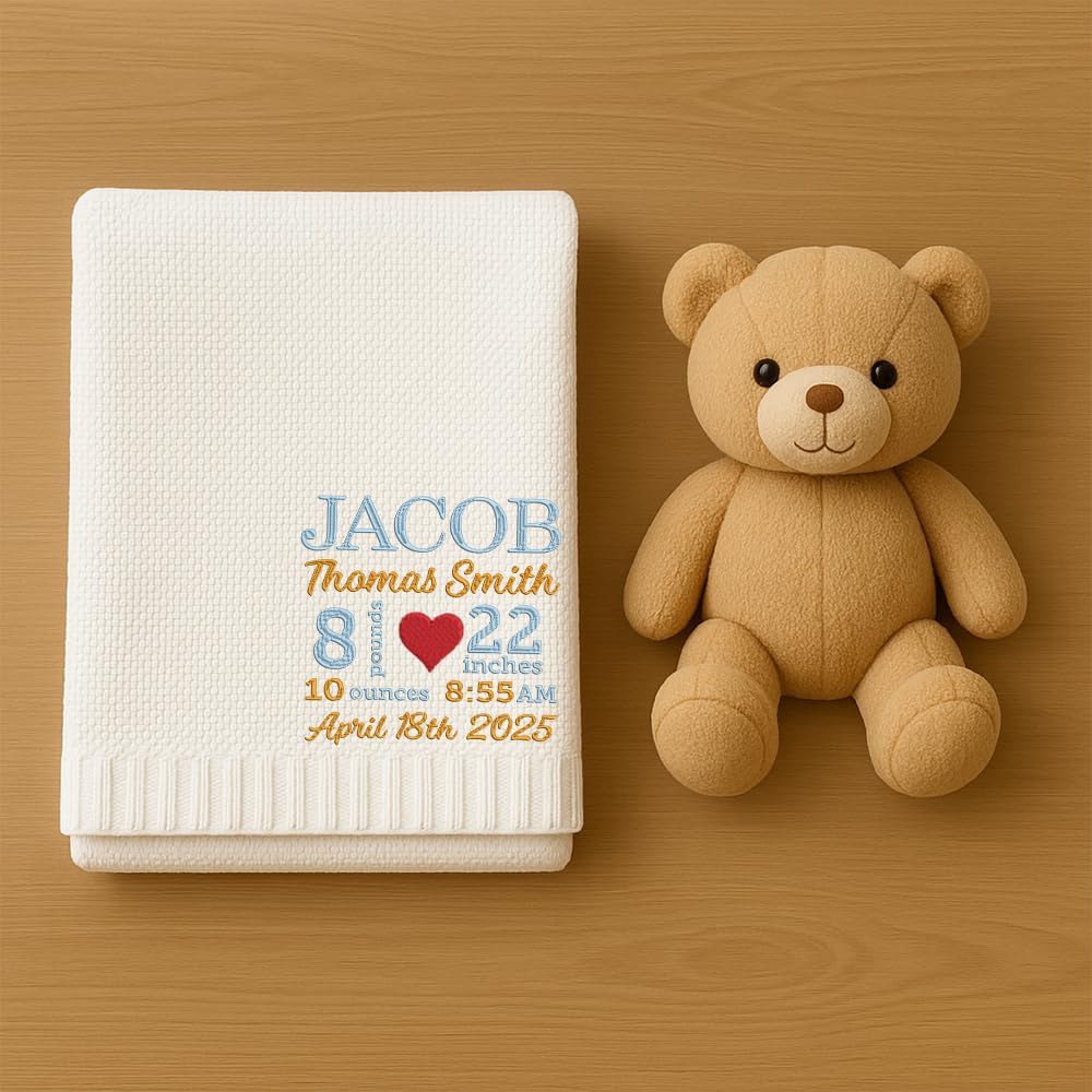 Noni Personalized Baby Blanket with Birth Stats 1