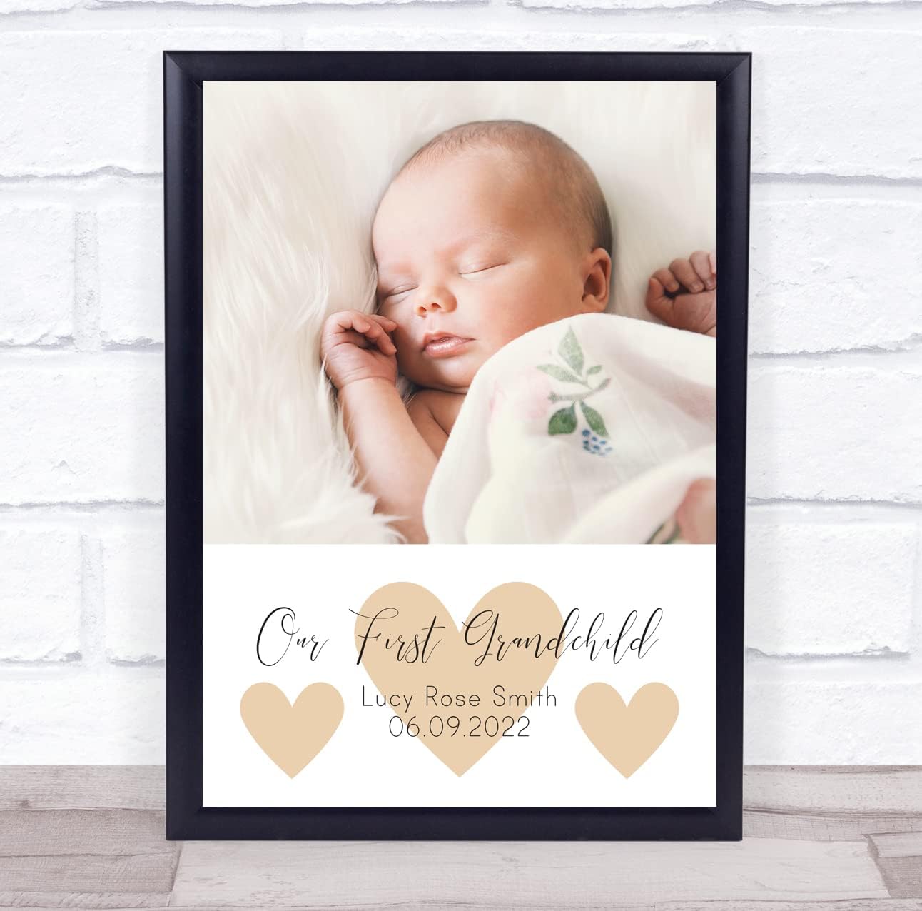 Our First Grandchild Photo Heart Quote Yellow Grandparents New Baby Gift Print