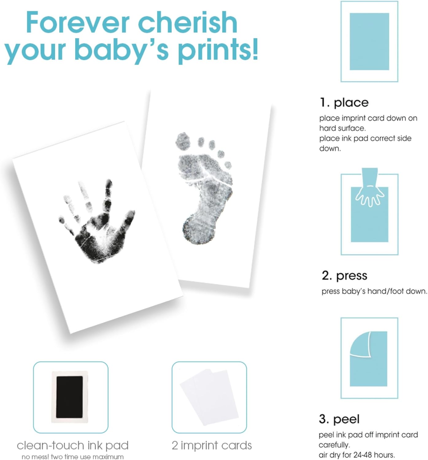 Pearhead Baby Hand Footprint Kit - Inkless Clean-Touch Gender-Neutral Frame