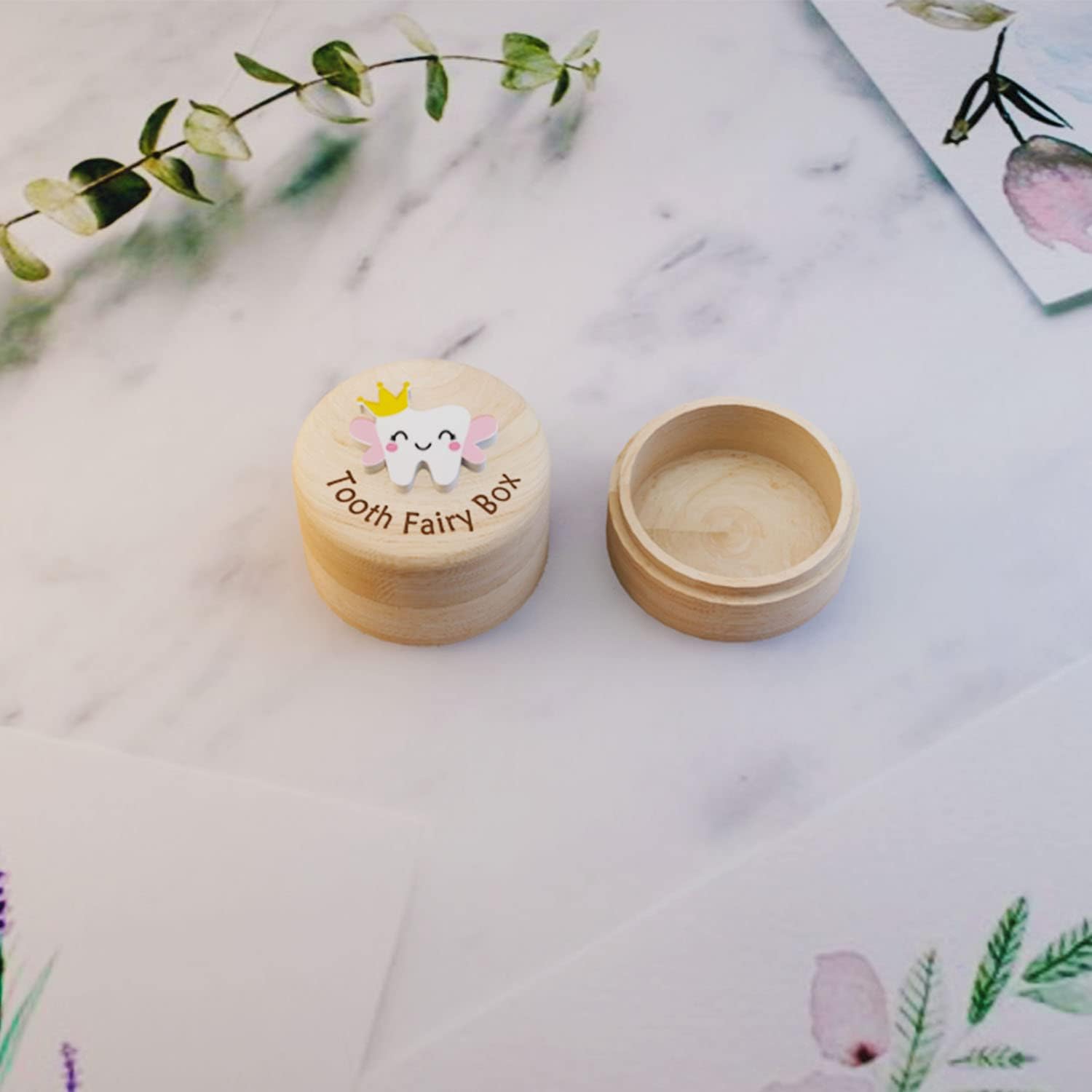 Tooth Fairy Box for Girls - Cute Carved Wooden Storage