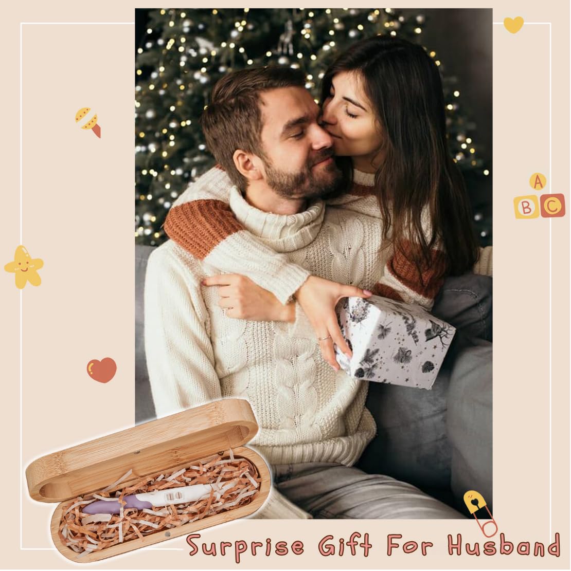 SOCBOI Pregnancy Test Keepsake Box with Bamboo and Raffia