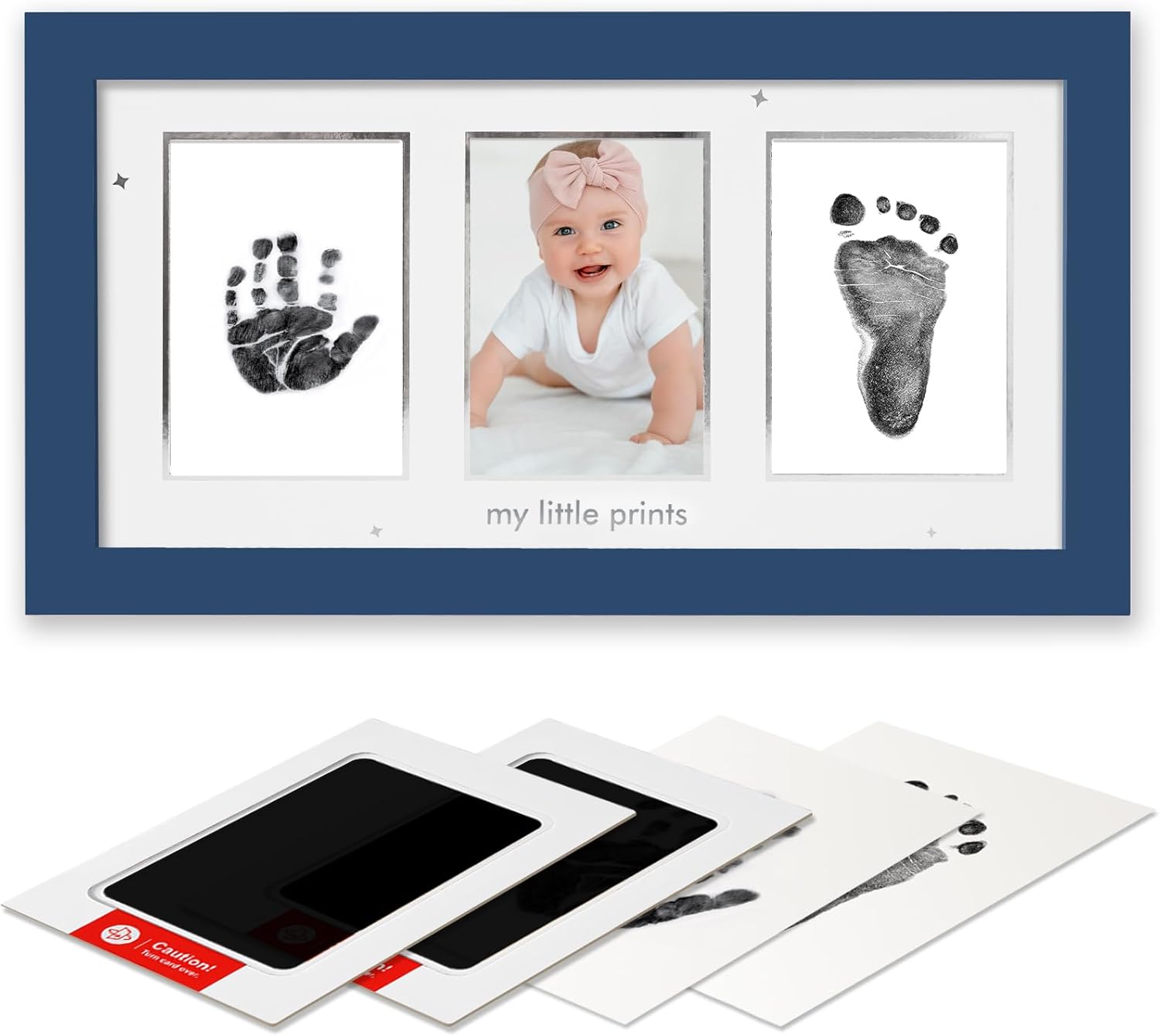 Baby Handprint Frame with Inkless Stamps Blue