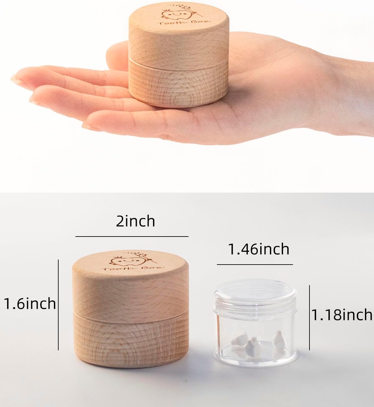 2pcs Tooth Fairy Box Wooden Cute Teeth Storage for Kids