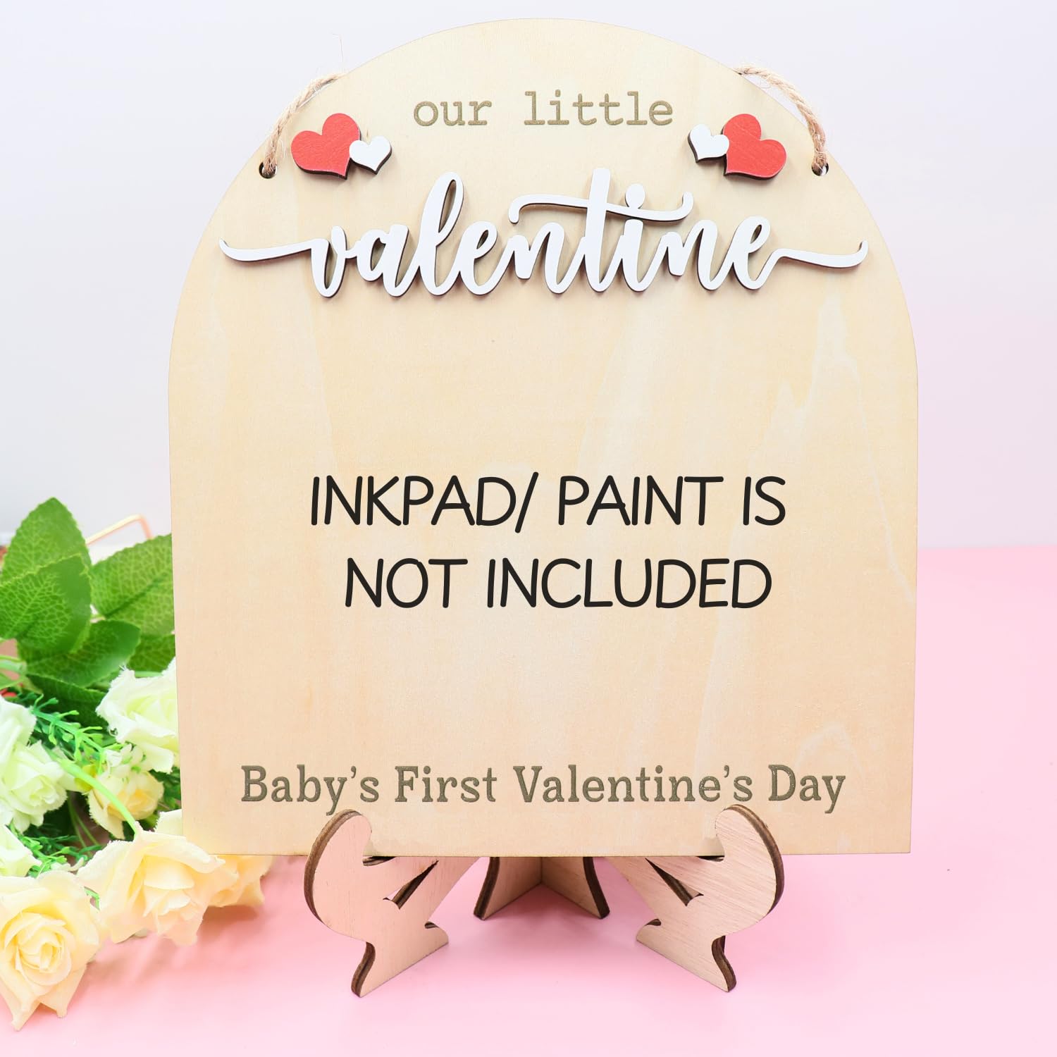 3D Wooden Valentines Day Footprint Sign with Hanging Rope