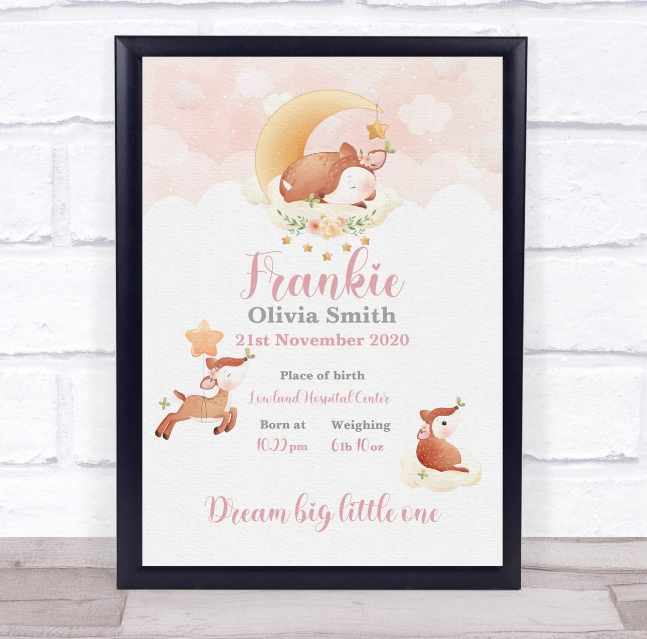 New Baby Deer Christening Keepsake Print Gift