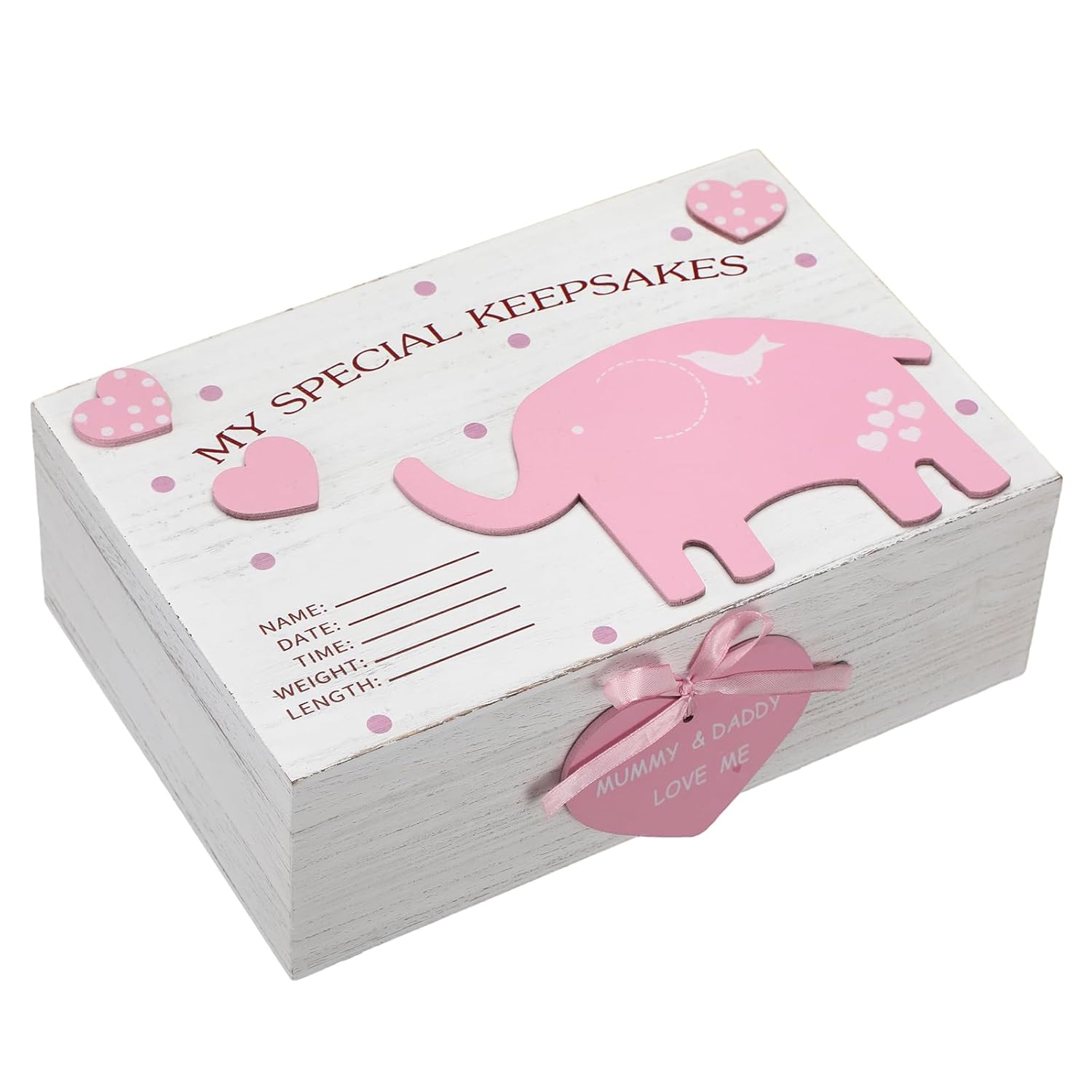 Soaoo 3D Wooden Baby Keepsake Box Pink