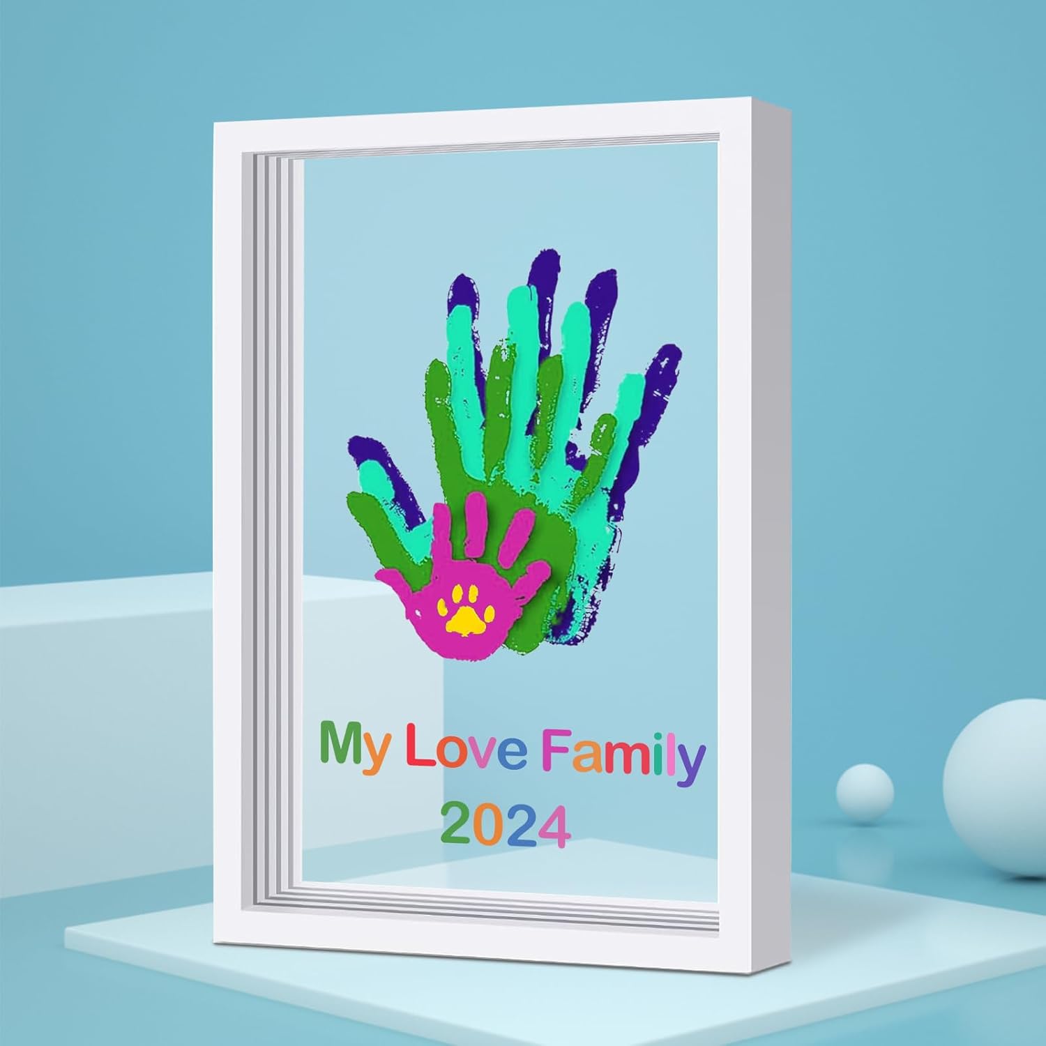 Family Handprint Kit DIY Wooden Frame with Non-Toxic Paints