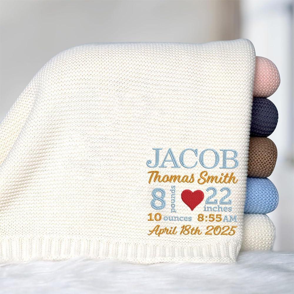 Noni Personalized Baby Blanket with Birth Stats 1