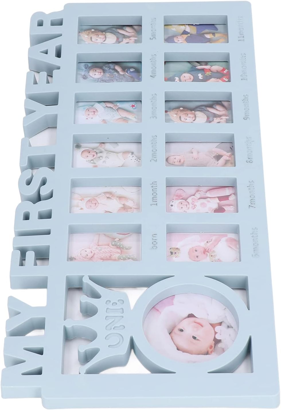 Newborn Photo Frame Kit with 12 Month Growth Frames Blue