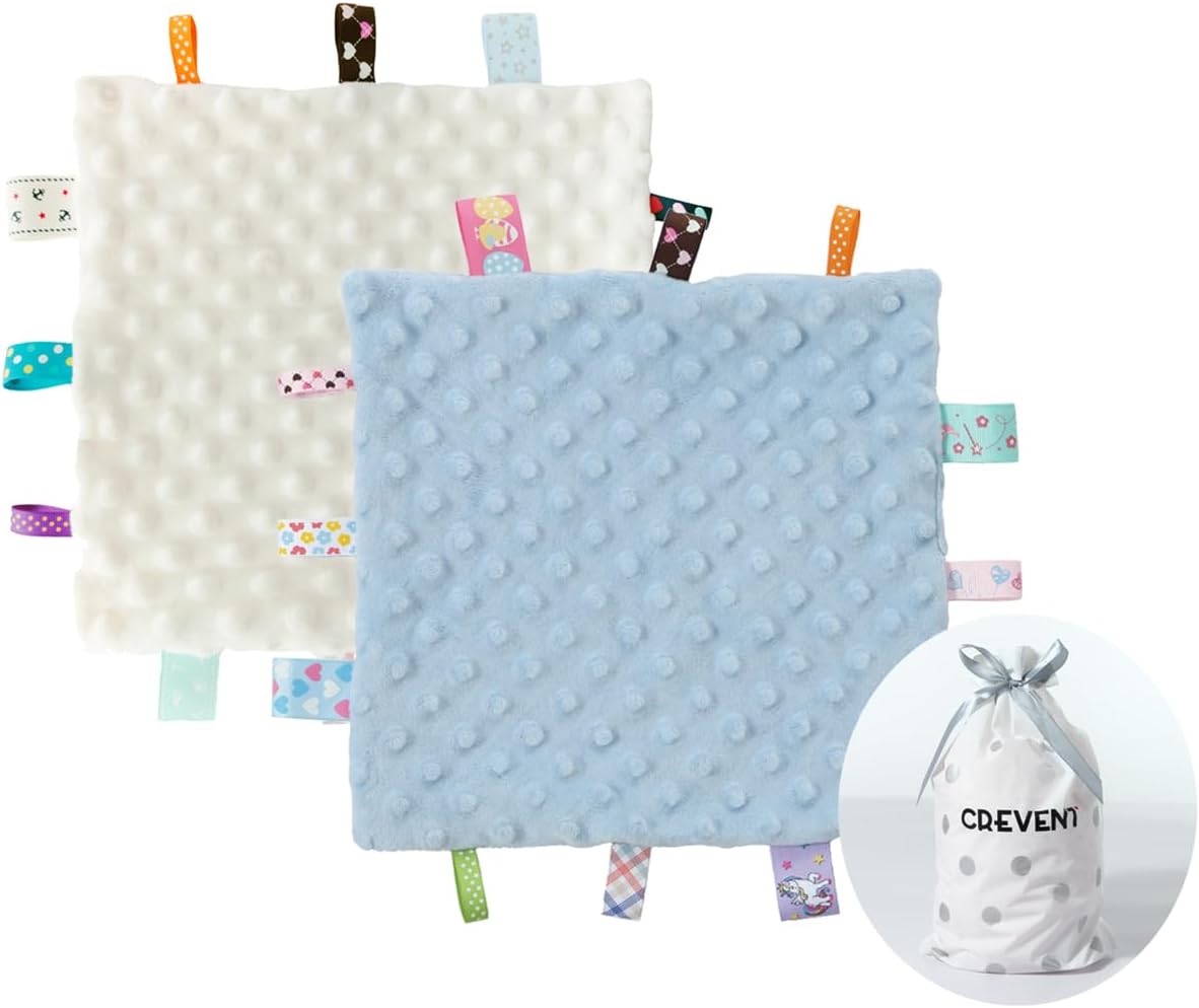 CREVENT Soft Baby Blanket with Taggies 10x10