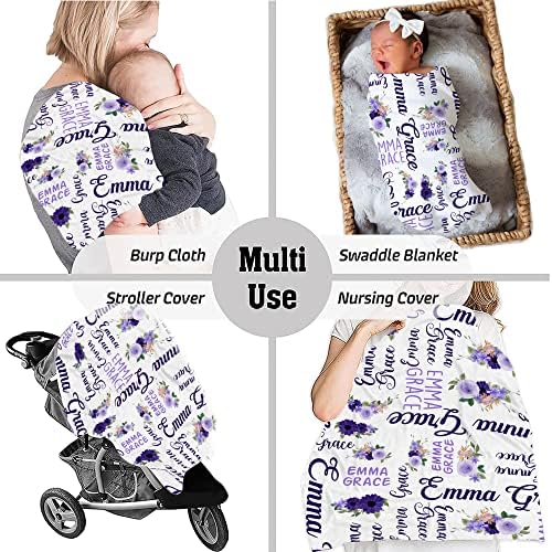 VibeCustom Purple Themed Monogram Baby Blanket