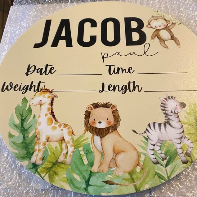 Personalized Baby Birth Stats Sign 12 Safari Wood Decor