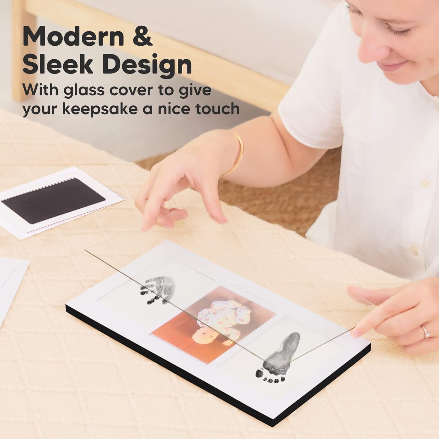 KeaBabies Inkless Hand Footprint Kit - No Mess Baby Keepsake Frame Onyx Black