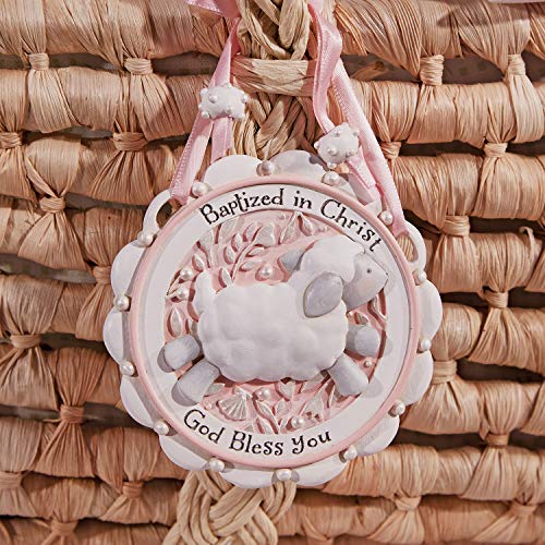 Faithworks Baptized in Christ Resin Crib Medal 35-Inch Pink