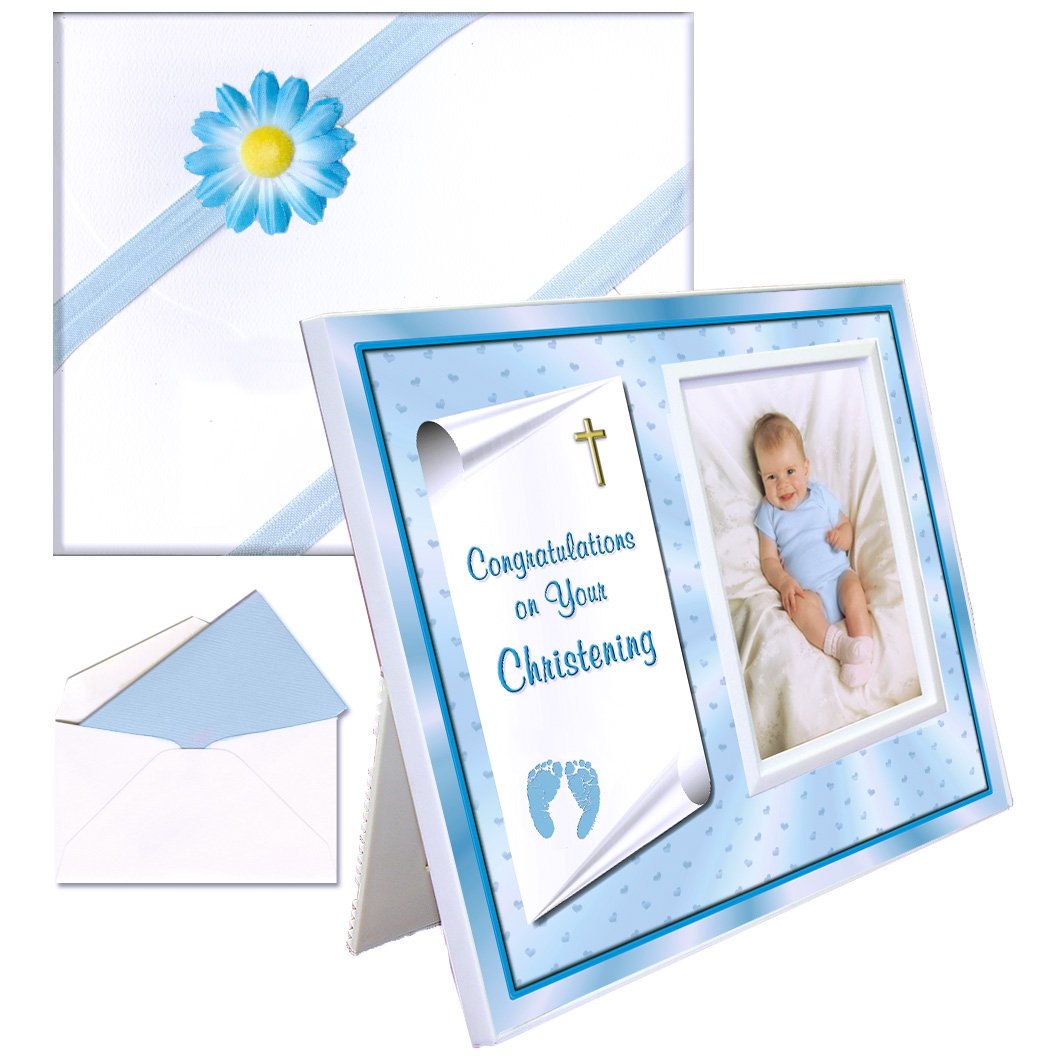 Baby Christening Gift Picture Frame with Blue Theme