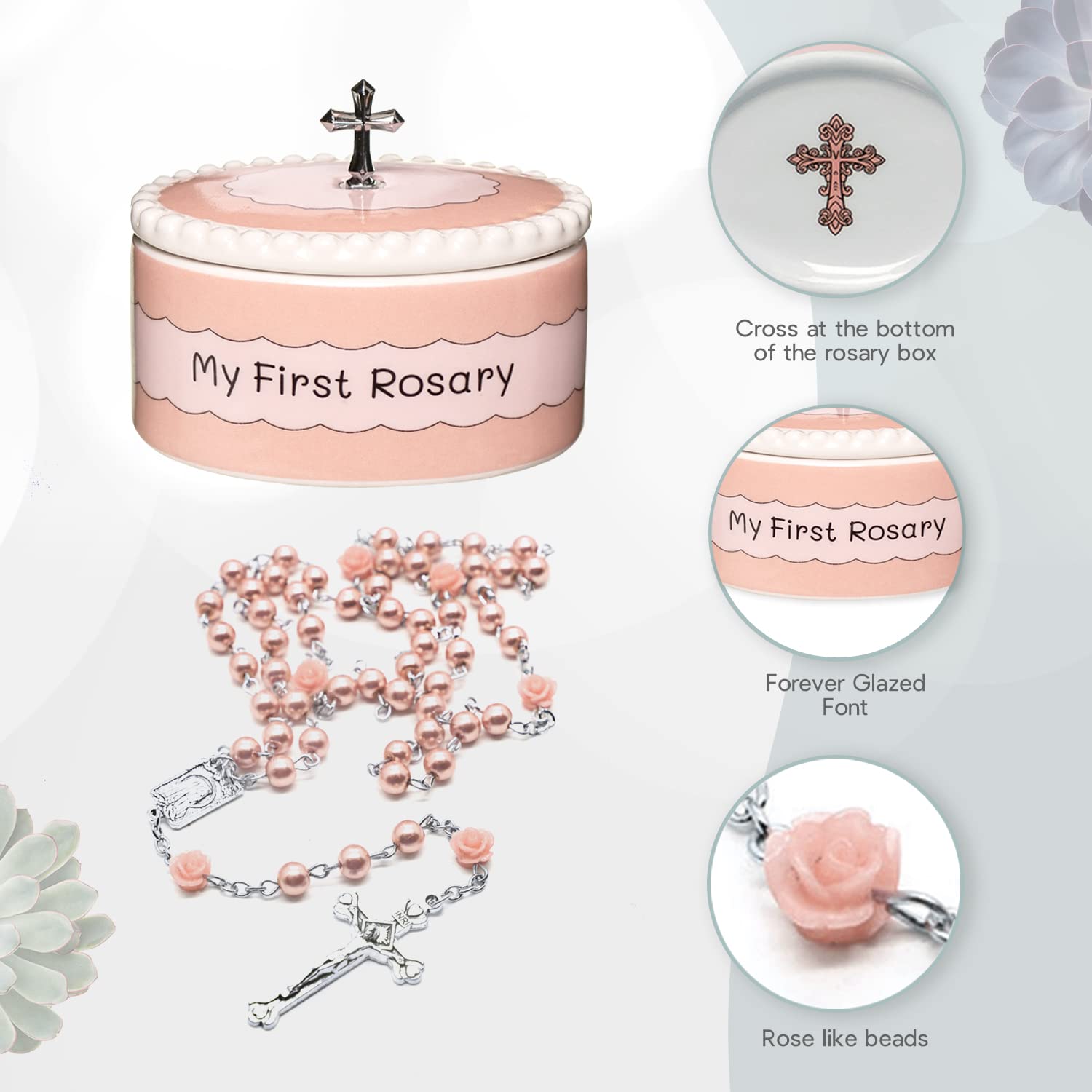 Cascade Goods Girls First Pink Rosary Keepsake Box