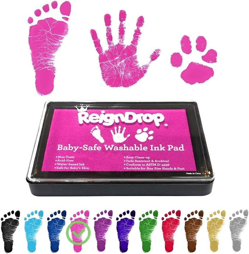 ReignDrop Ink Pad for Baby Footprint Handprint - Pink