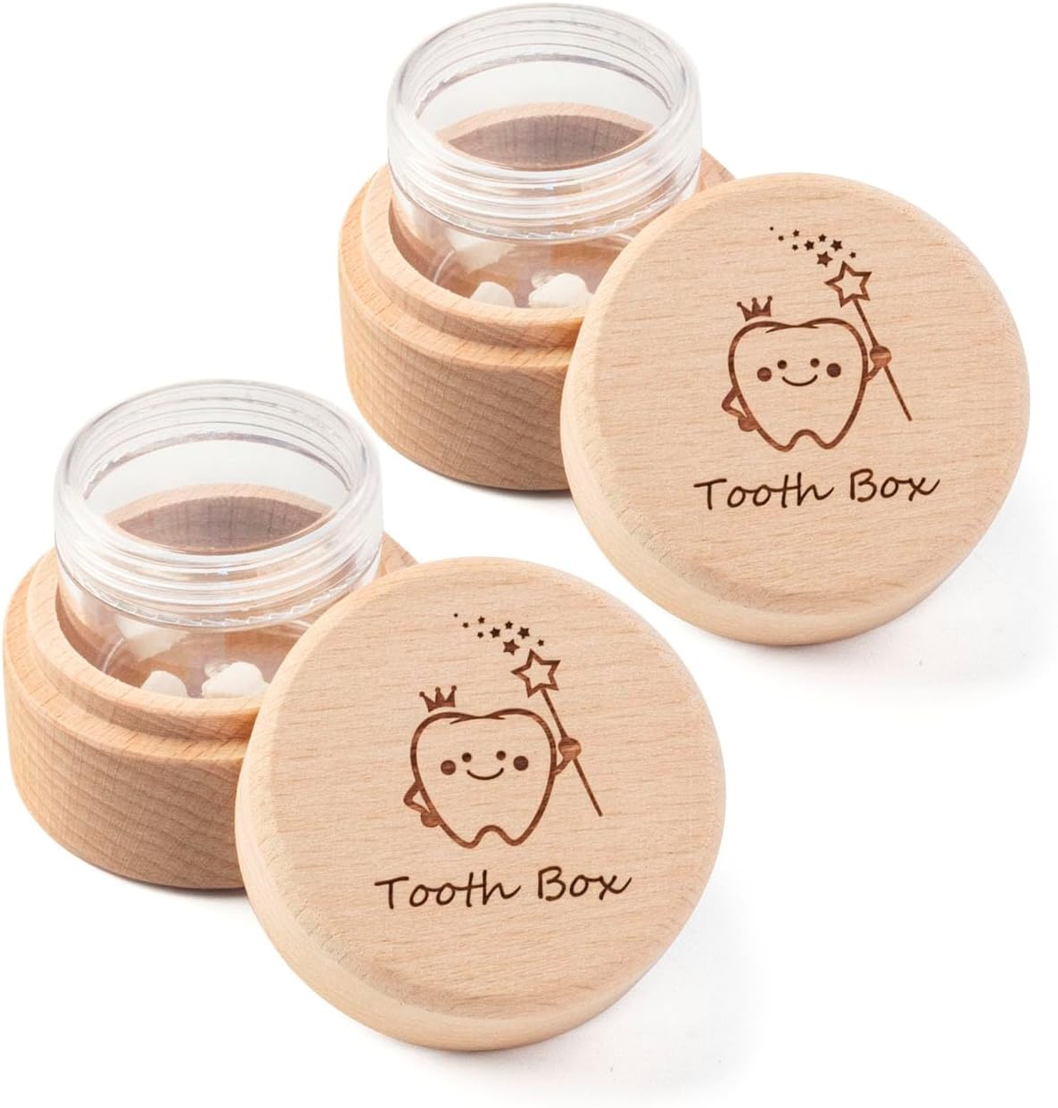 2pcs Tooth Fairy Box Wooden Cute Teeth Storage for Kids