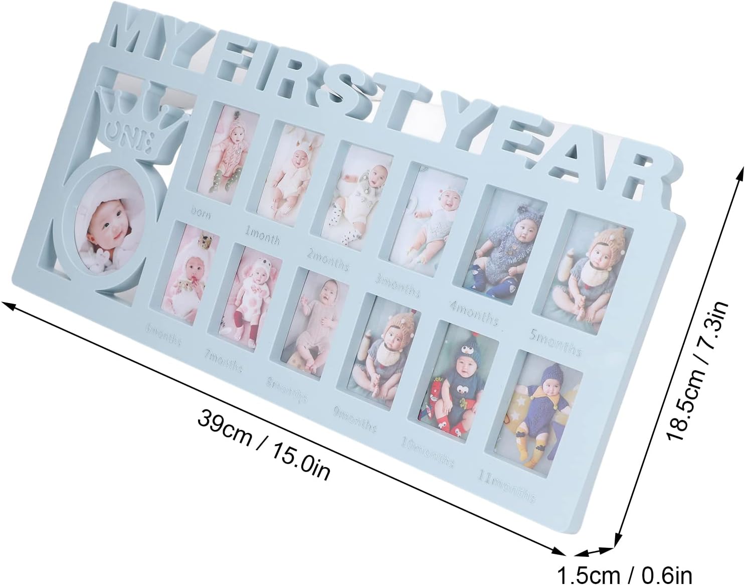 Newborn Photo Frame Kit with 12 Month Growth Frames Blue