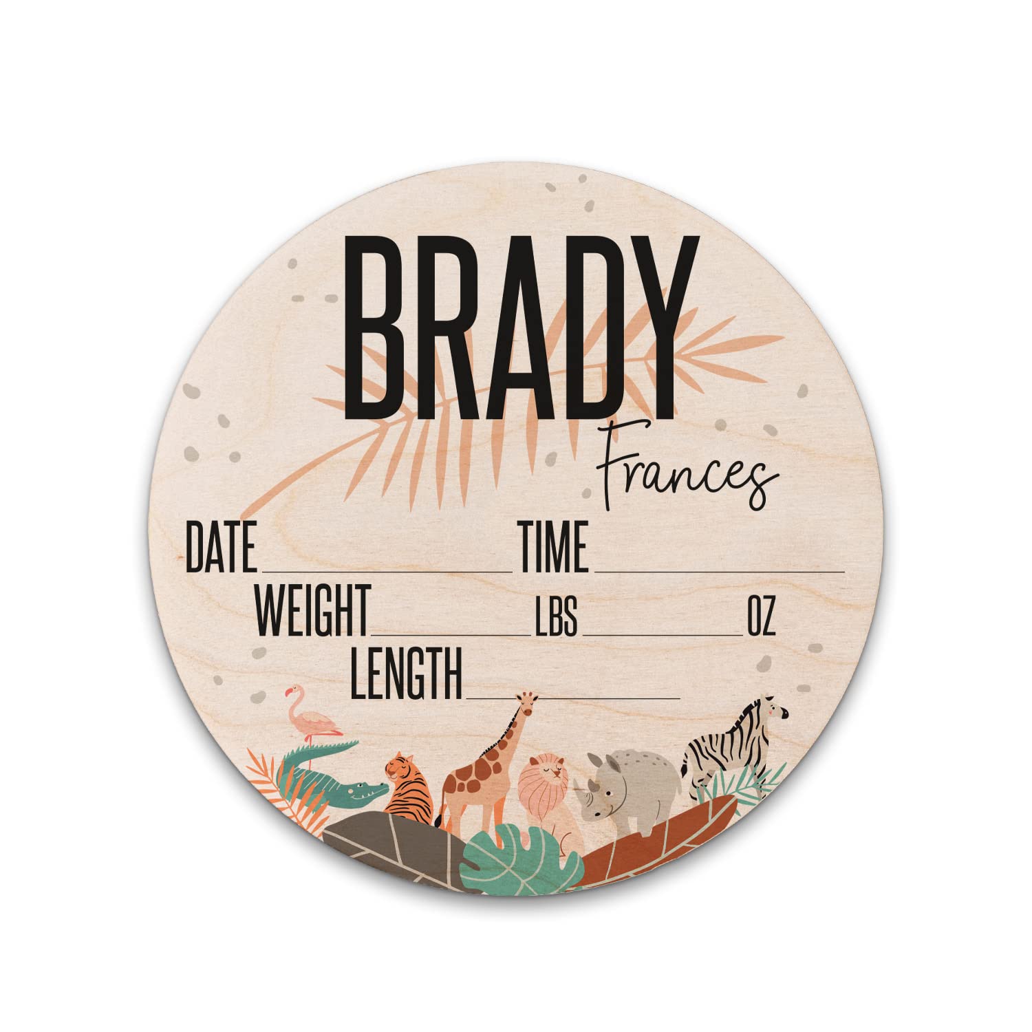 Personalized Birth Stat Sign for Newborn Baby with Safari Animals Design