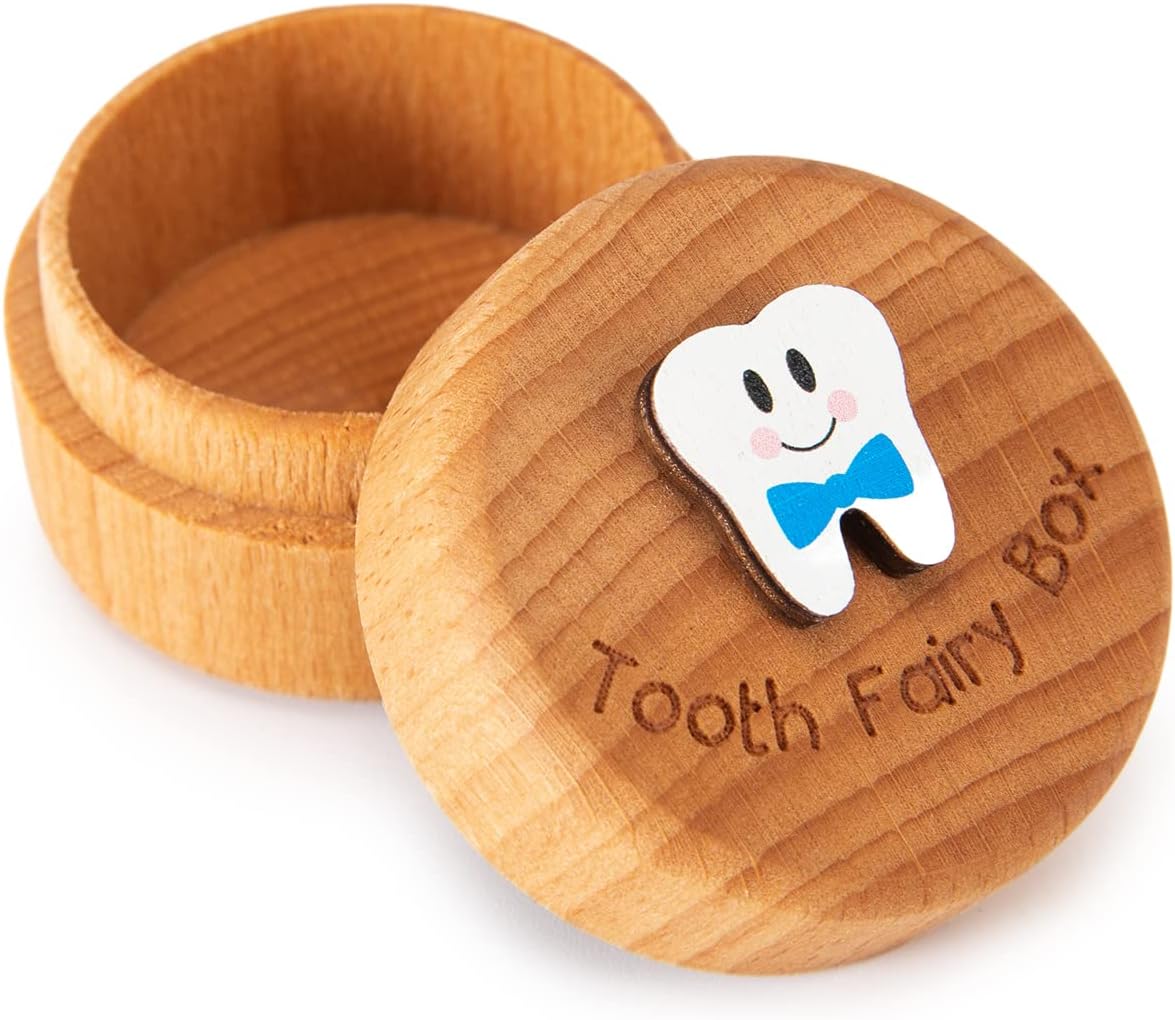 Tooth Fairy Box Wooden Cute 3D Tooth Box for Kids Blue