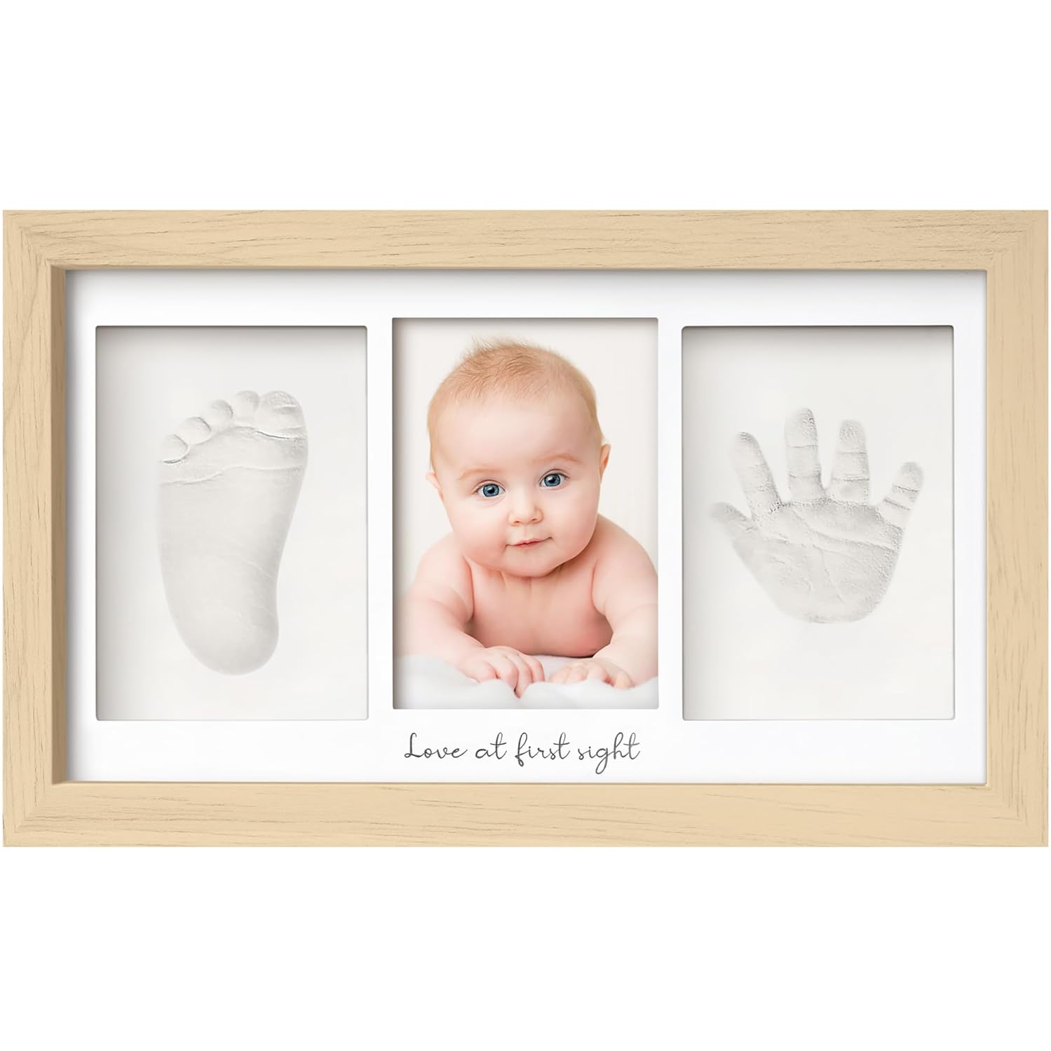 KeaBabies Baby Footprint Kit - Ash Wood Frame with Name Date Print