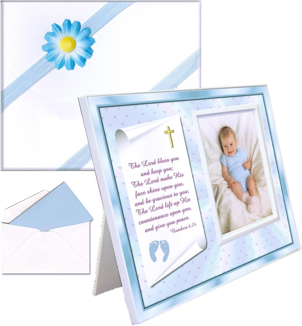 Christening Gift Frame for Baby Boy Blue Theme with Numbers Verse