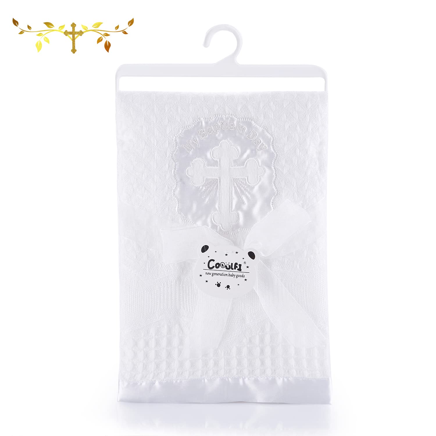 Booulfi Baby Blanket with Cross Embroidery and Satin Trim