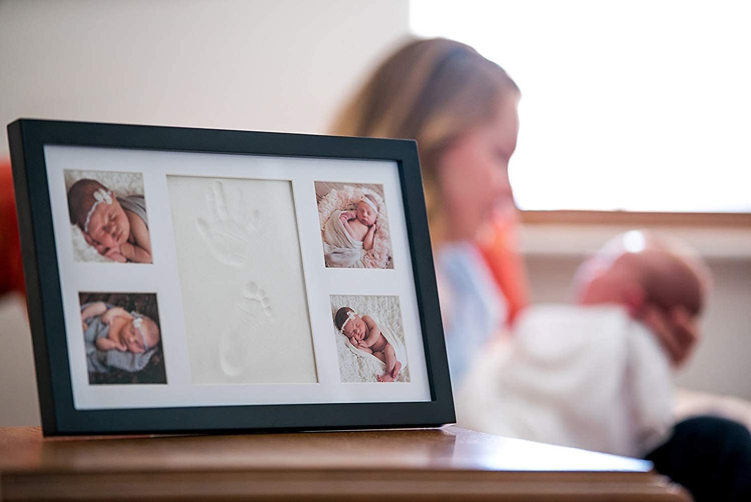 Little Hippo Baby Hand Footprint Kit - Inkless Clay Mold Keepsake Frame Personalized Picture