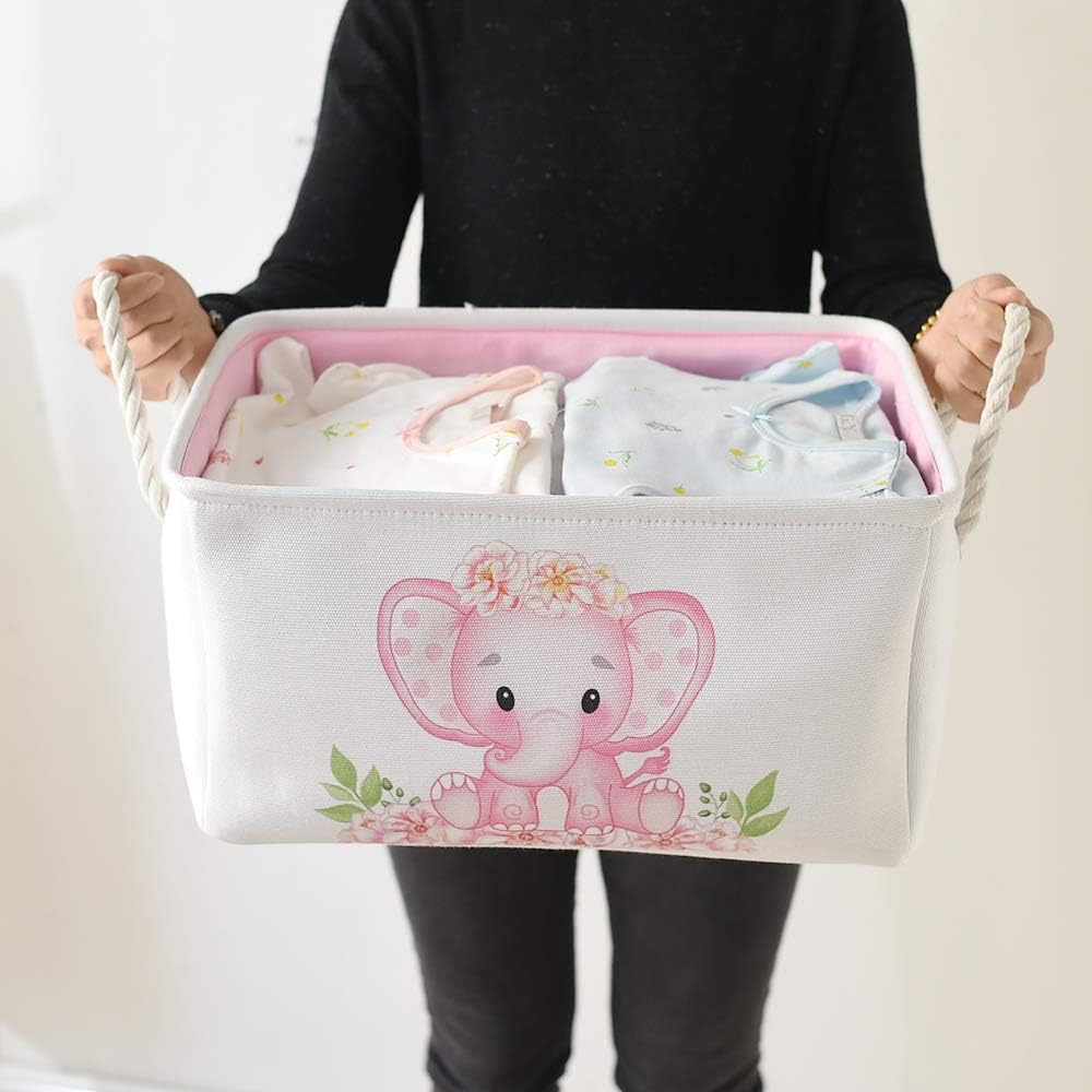 INough Large Pink Elephant Baby Basket - Collapsible Waterproof