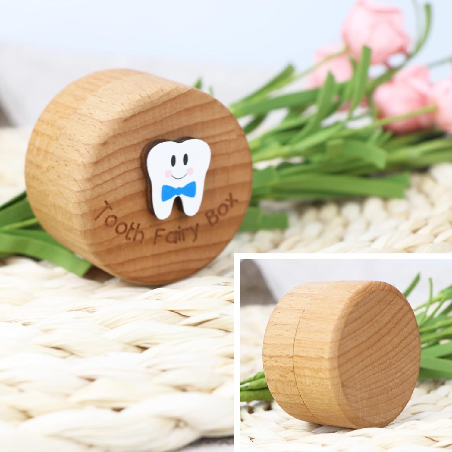 Tooth Fairy Box Wooden Cute 3D Tooth Box for Kids Blue