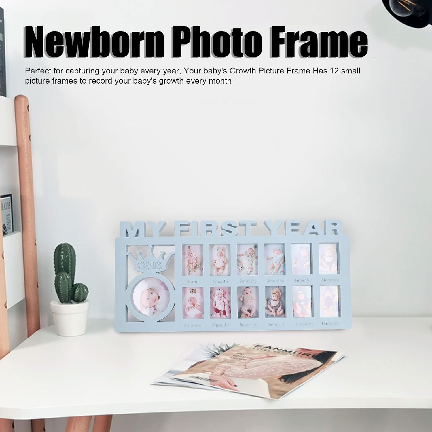 Newborn Photo Frame Kit with 12 Month Growth Frames Blue