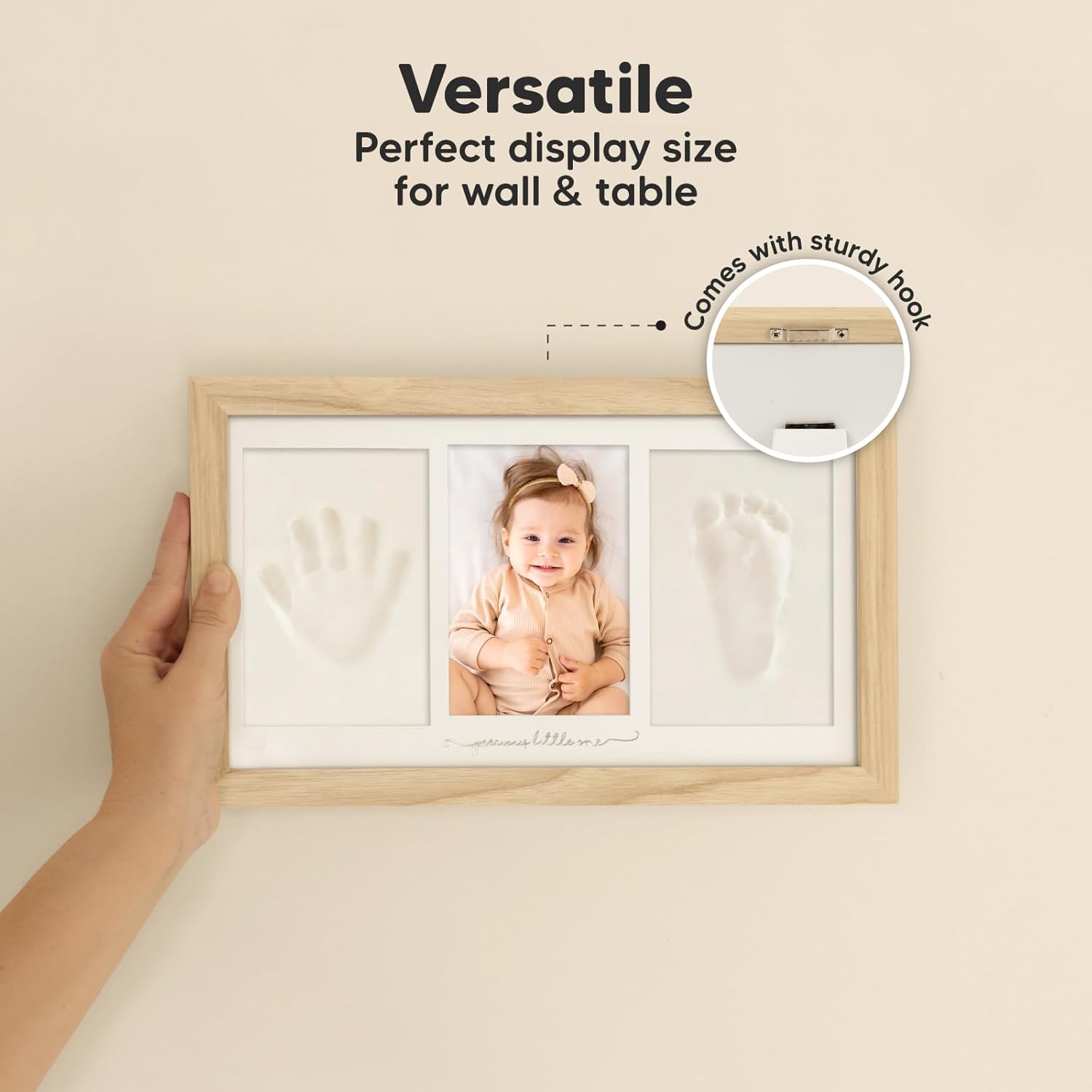 KeaBabies Baby Footprint Kit - Ash Wood Frame with Name Date Print