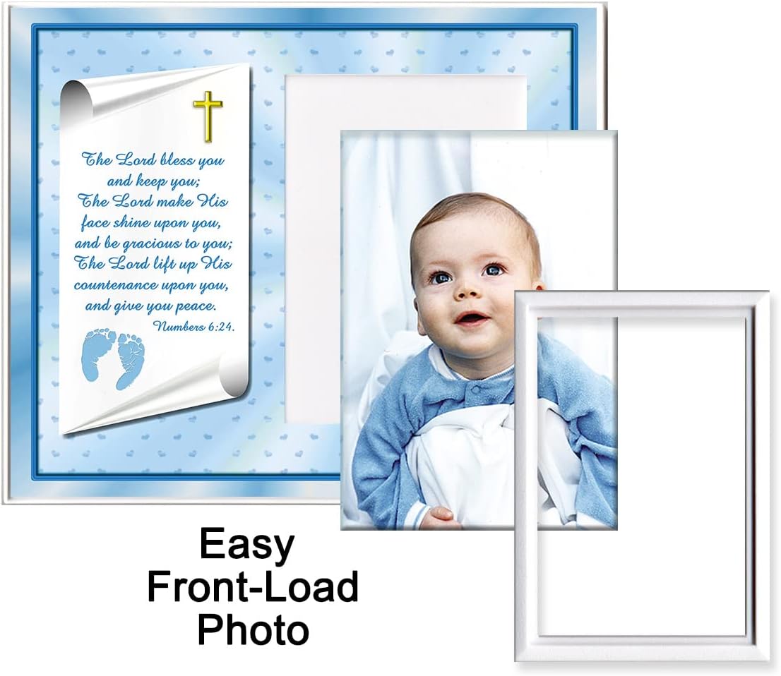 Christening Gift Frame for Baby Boy Blue Theme with Numbers Verse