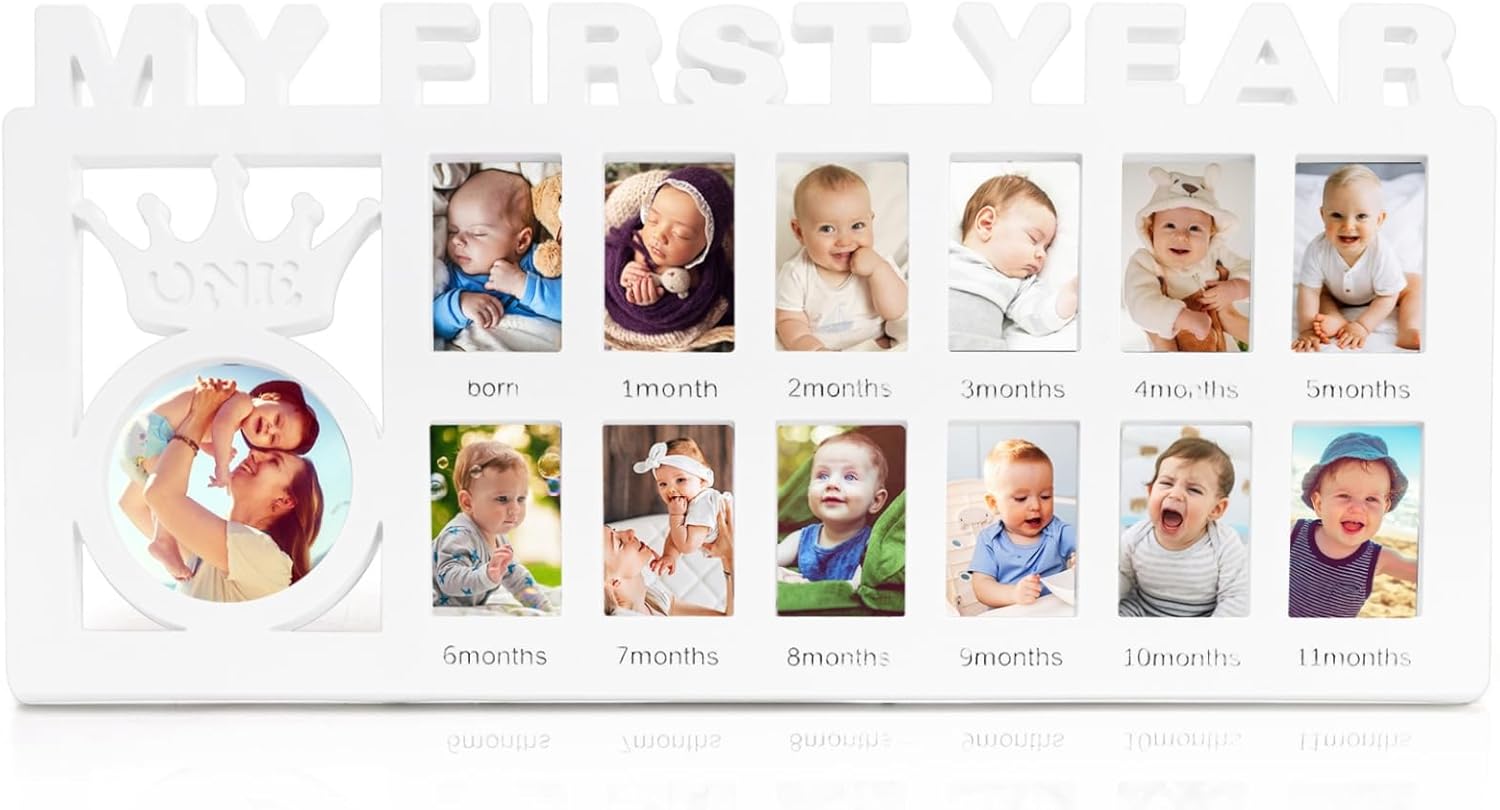 Eorbow Newborn Baby Growth Frame with 13 Photo Inserts