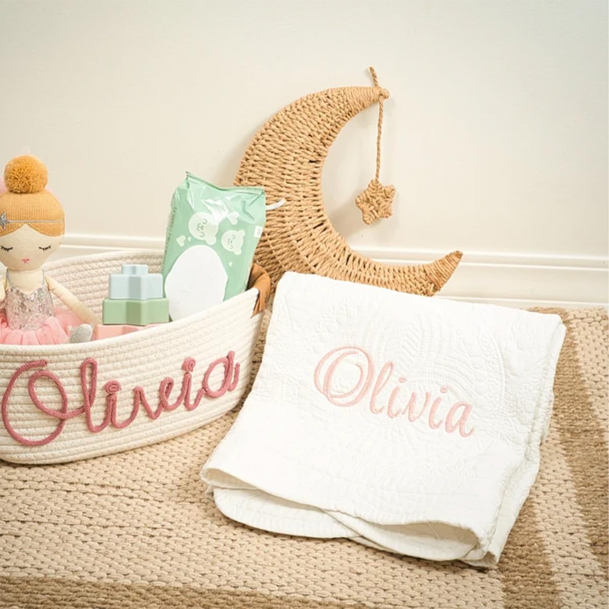 Personalized Baby Quilt Blanket with Monogram and Embroidered Name