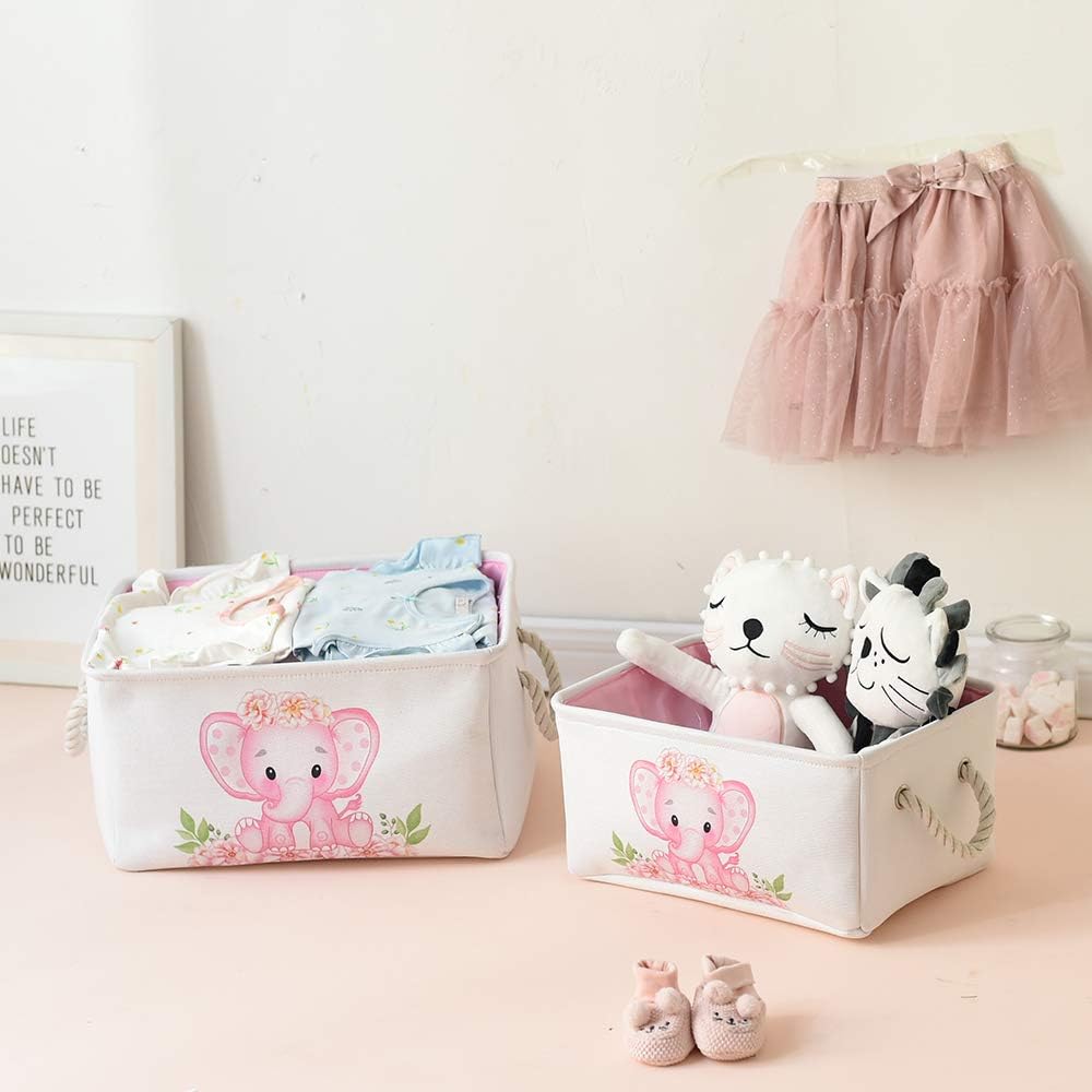 INough Large Pink Elephant Baby Basket - Collapsible Waterproof