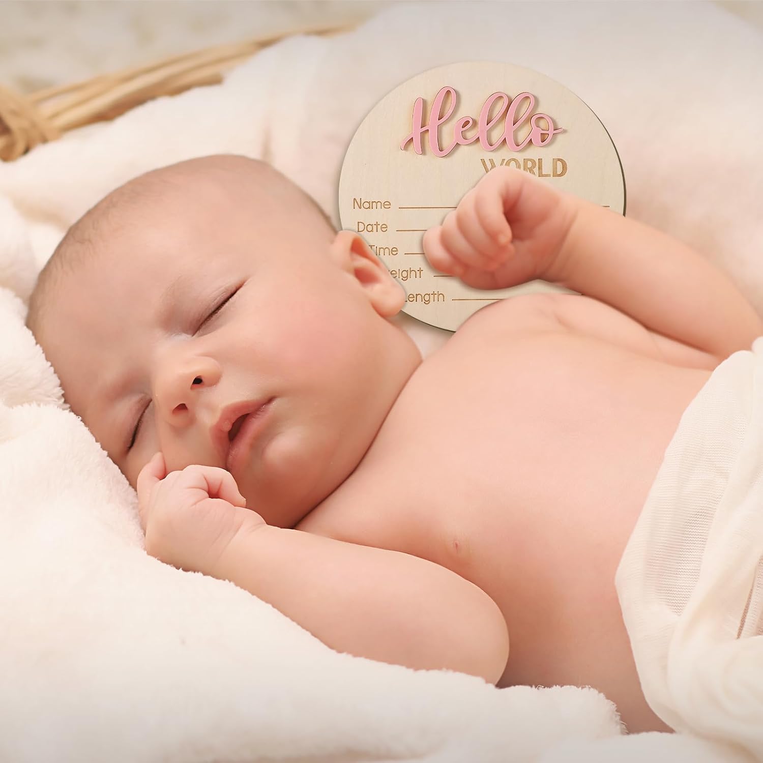 Newborn Announcement Sign - Hello World Wooden Welcome Sign for Boys and Girls