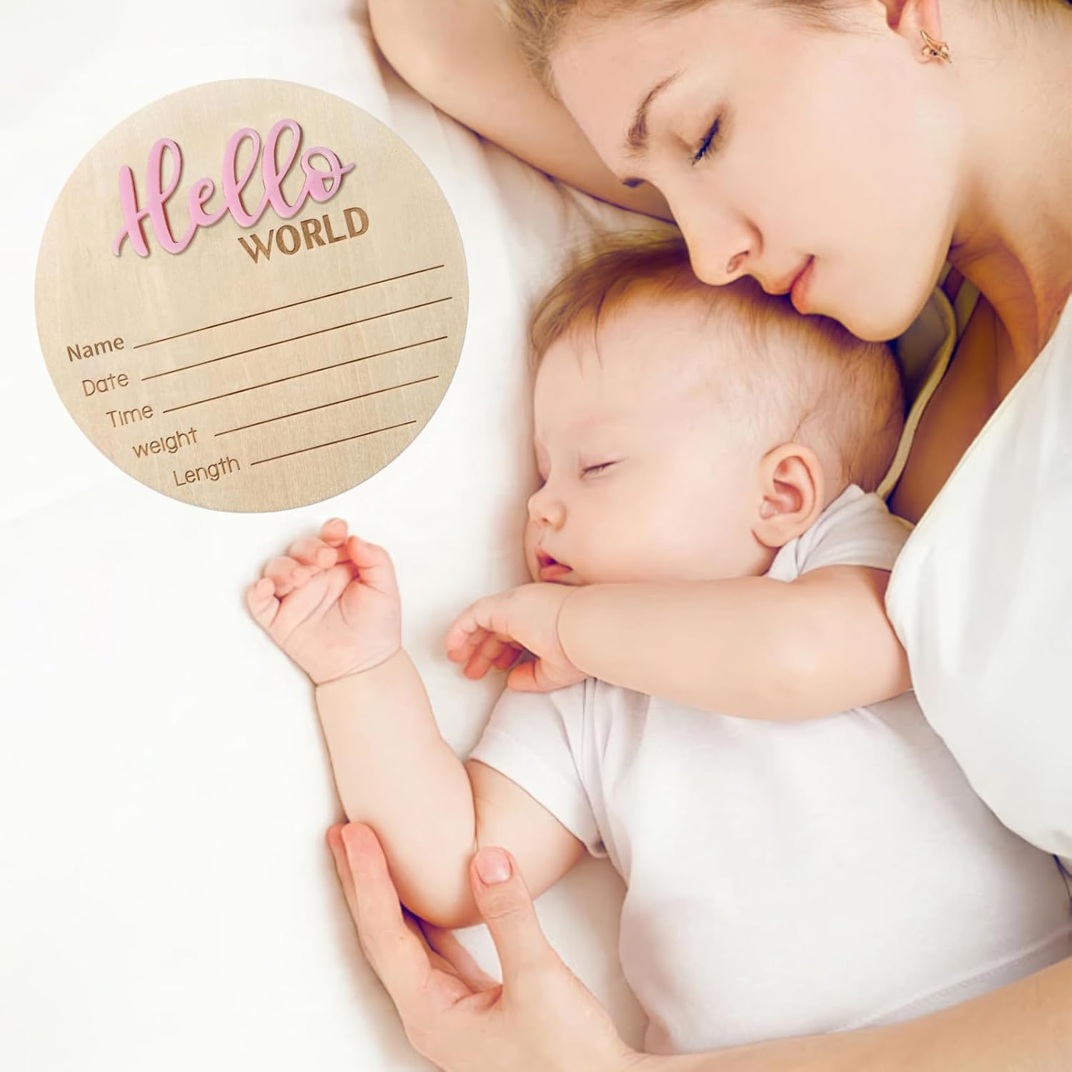 Baby Announcement Sign 59 Inch Wooden Hello World Personalized