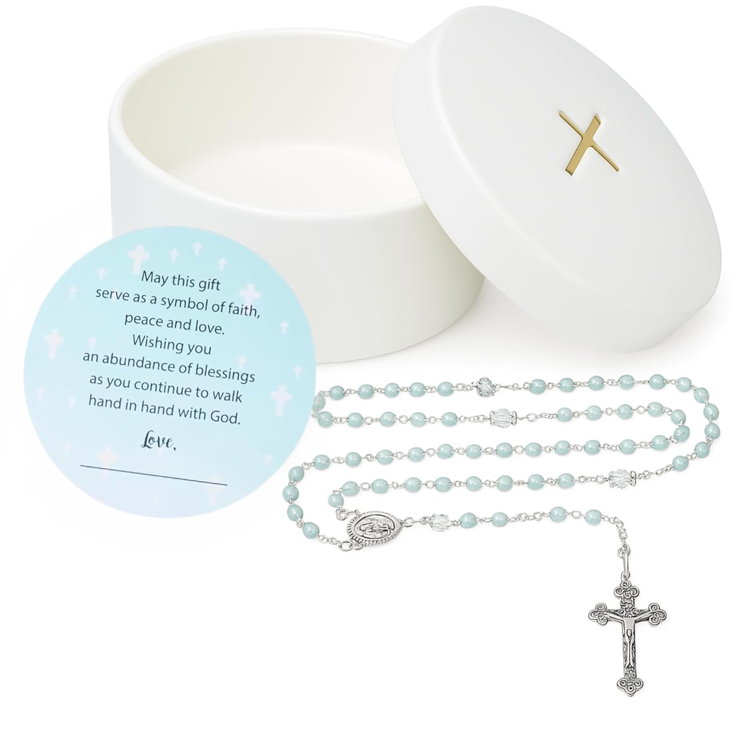 Sweet Treasures Gift - Baptism Rosary for Boys with Ceramic Box and Card