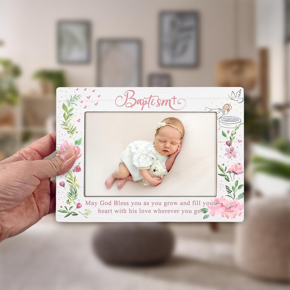 Baptism Gift Photo Frame for Godchild - 4x6 Inch Pink