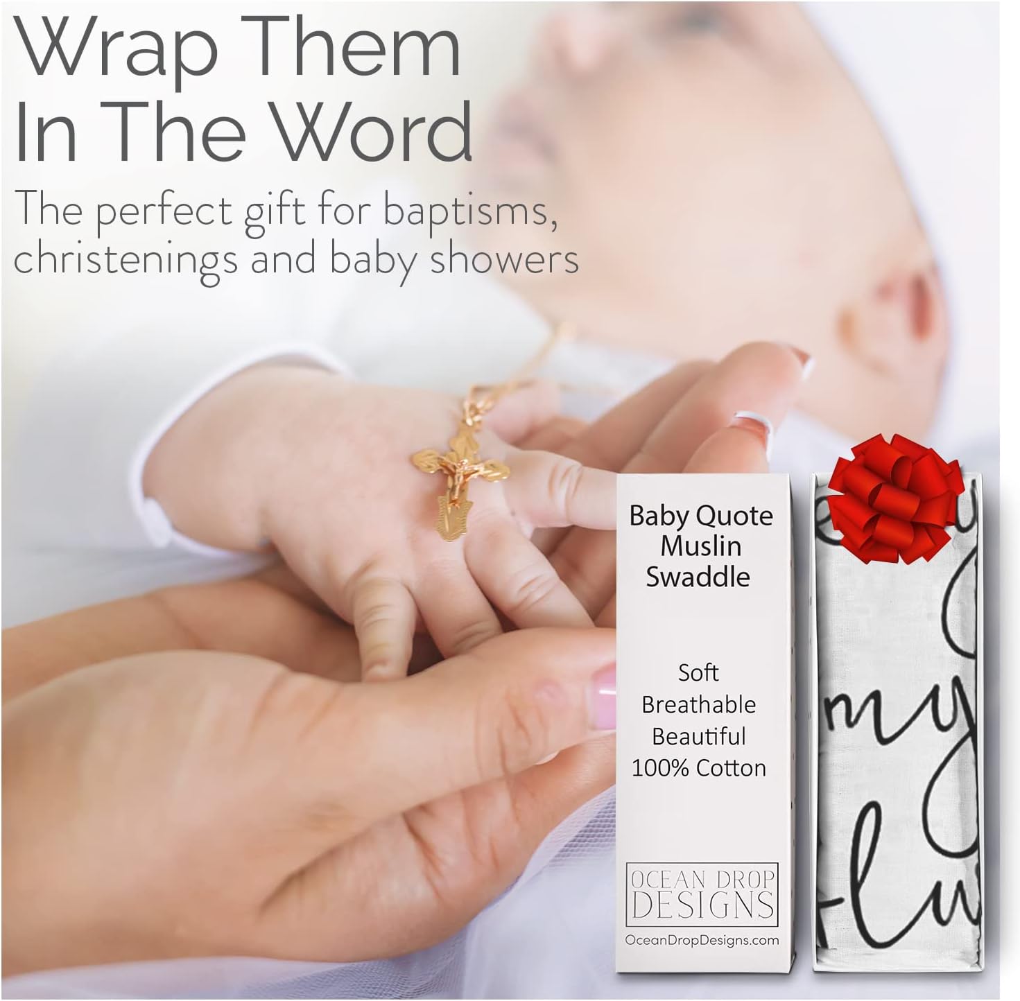Ocean Drop Designs Muslin Swaddle Blanket - 47x47 Soft Cotton Baby Gift
