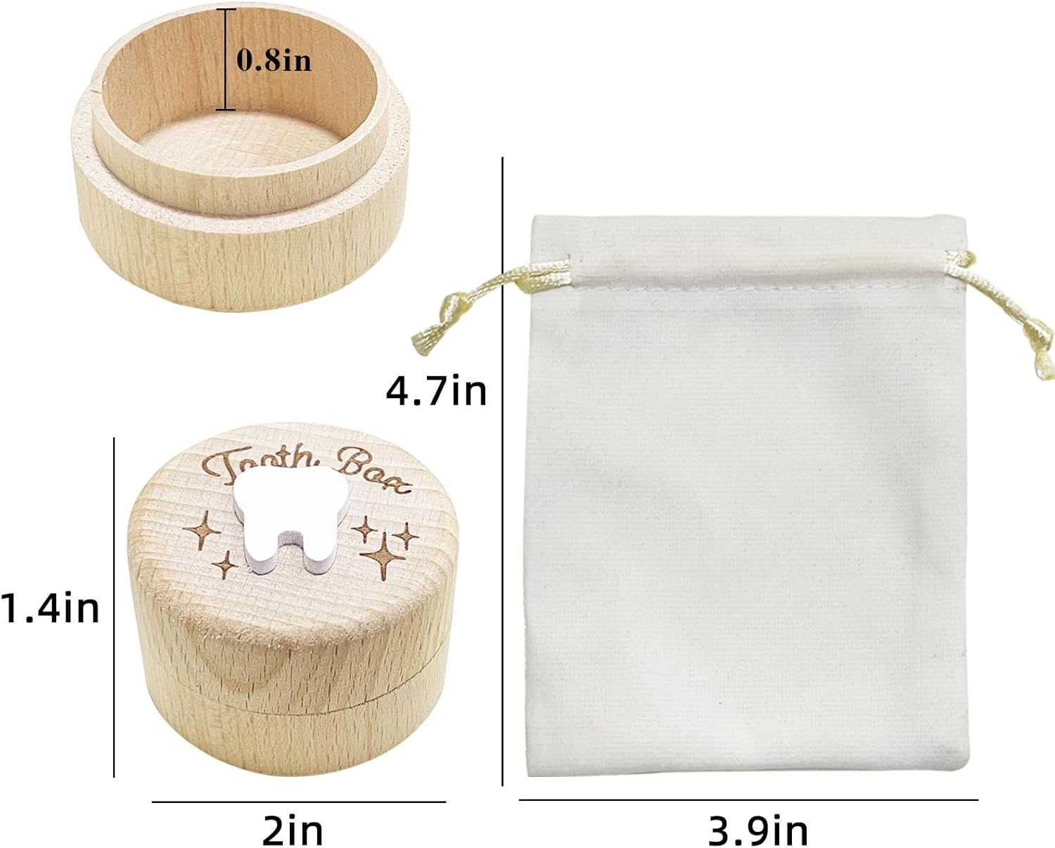 Zalengine Wooden Tooth Fairy Box with Storage Pouch