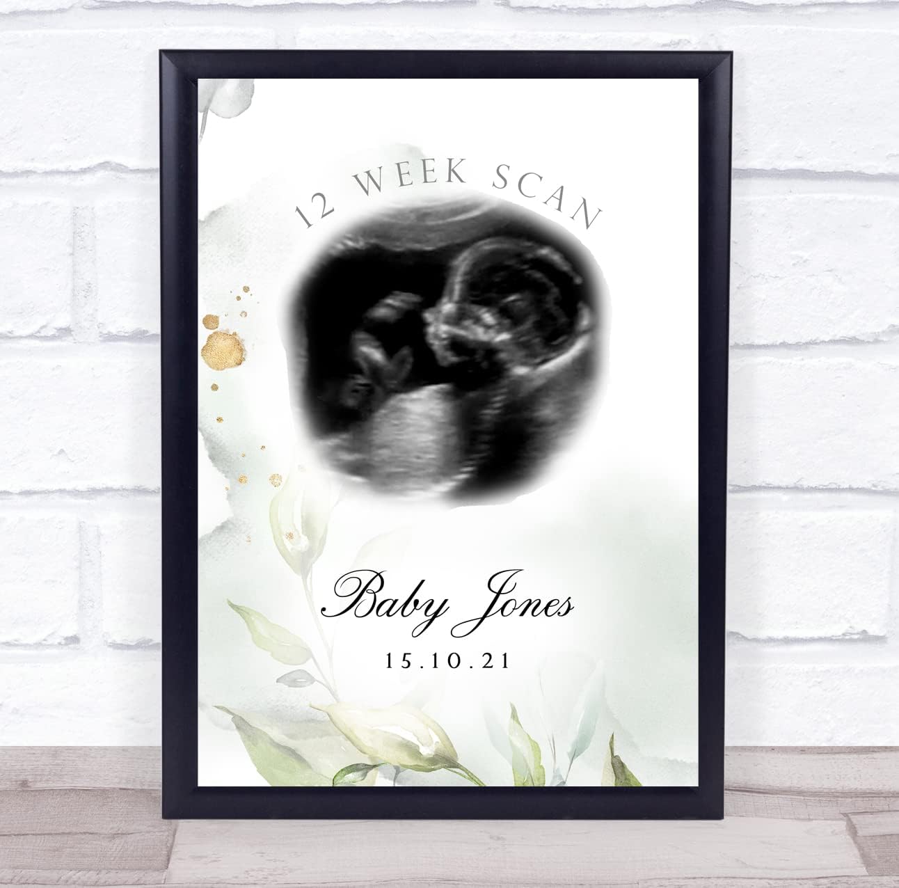 Watercolor Leaves Baby Scan Keepsake Print Gift