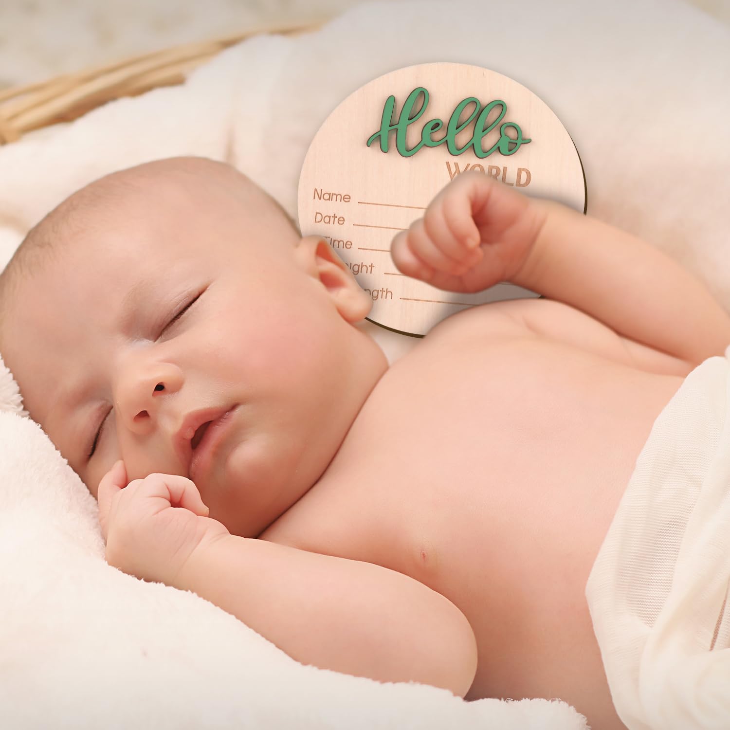 Baby Announcement Sign 59 Inch Wooden Hello World Welcome Plaque Green
