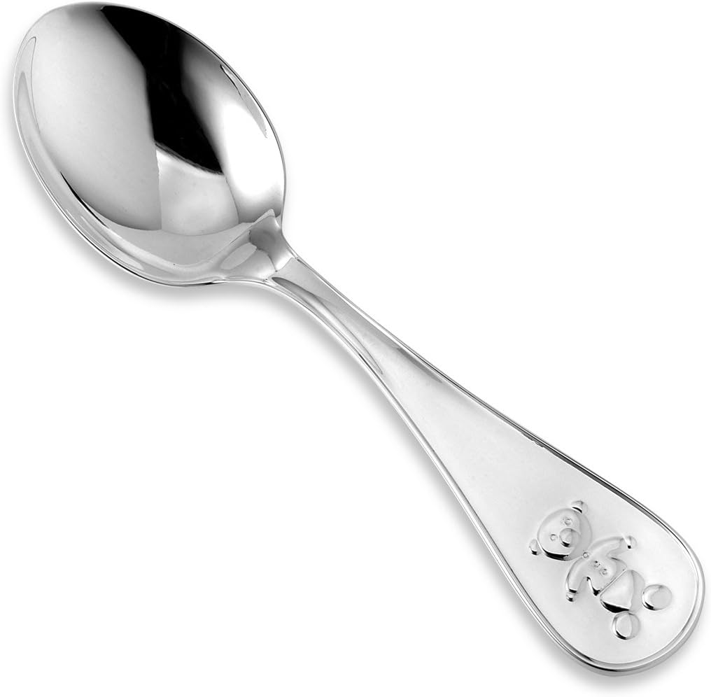 UNICORNJ Sterling Silver Baby Spoon Fork Set Teddy Bear Design