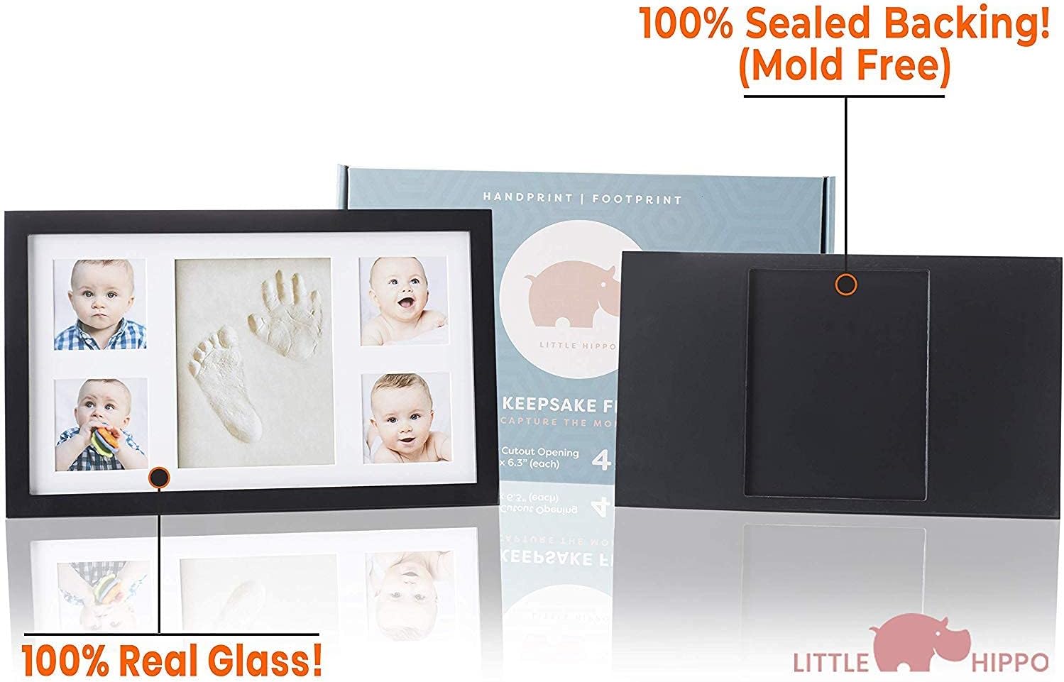 Little Hippo Baby Hand Footprint Kit - Inkless Clay Mold Keepsake Frame Personalized Picture