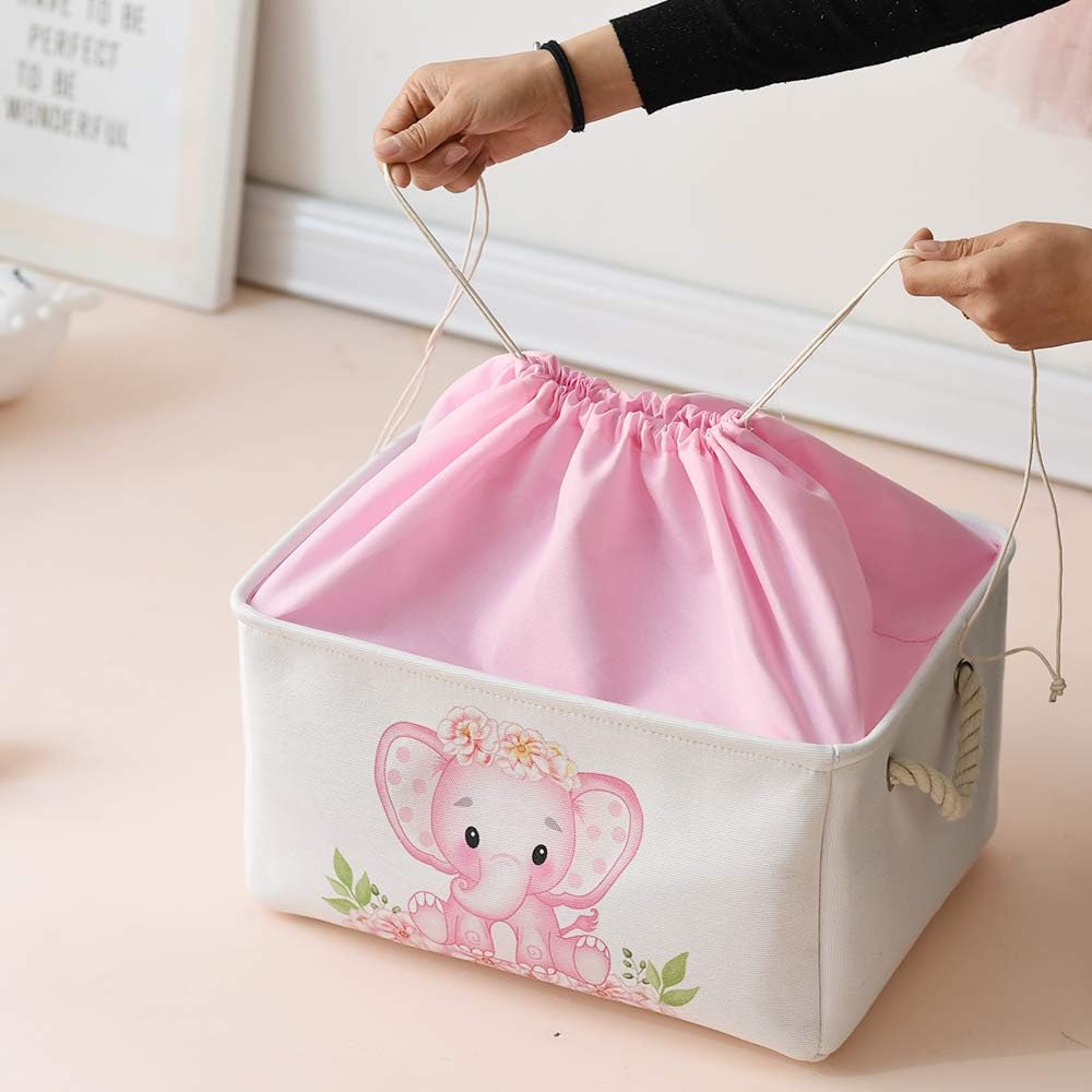 INough Large Pink Elephant Baby Basket - Collapsible Waterproof