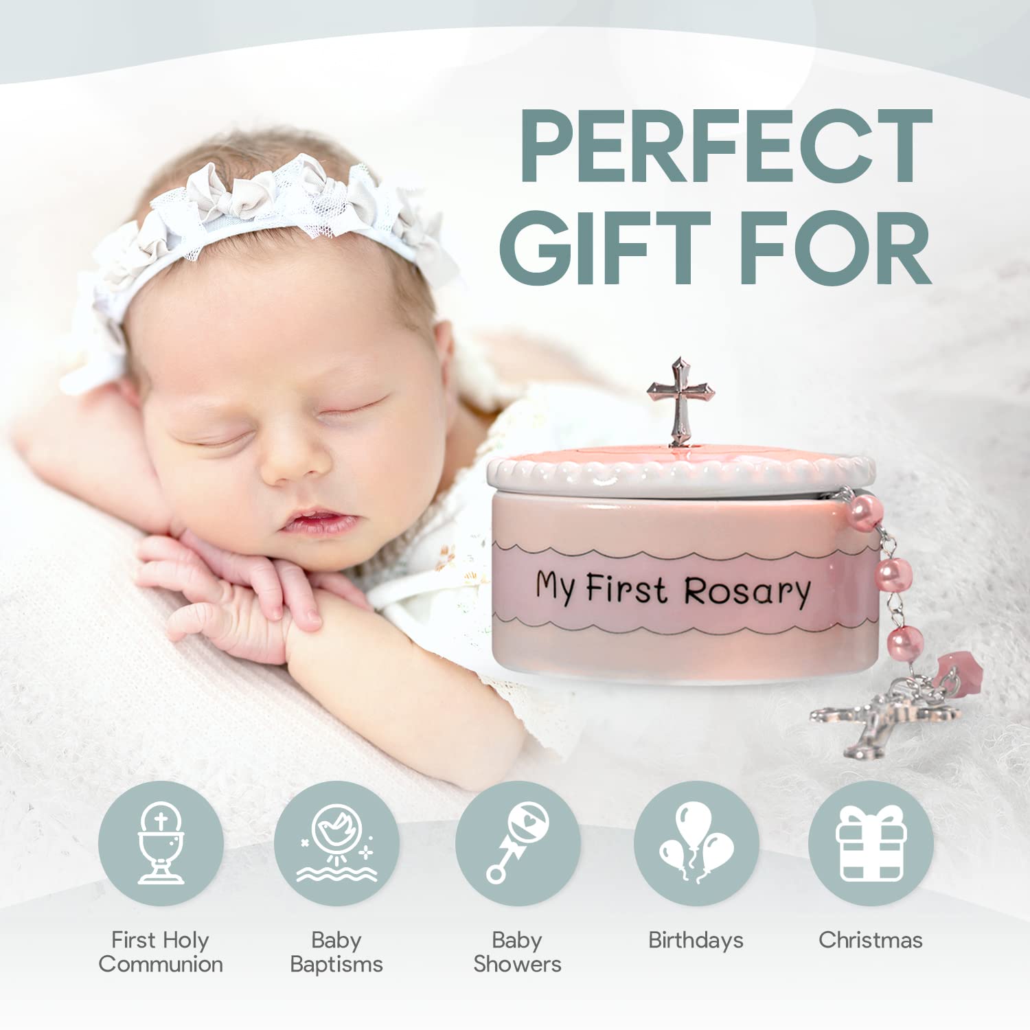 Cascade Goods Girls First Pink Rosary Keepsake Box